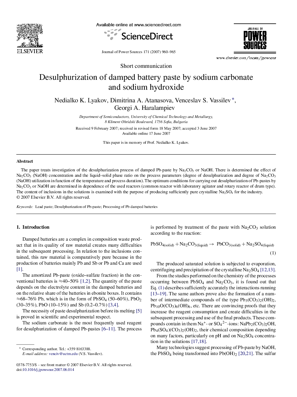 Desulphurization of damped battery paste by sodium carbonate and sodium hydroxide