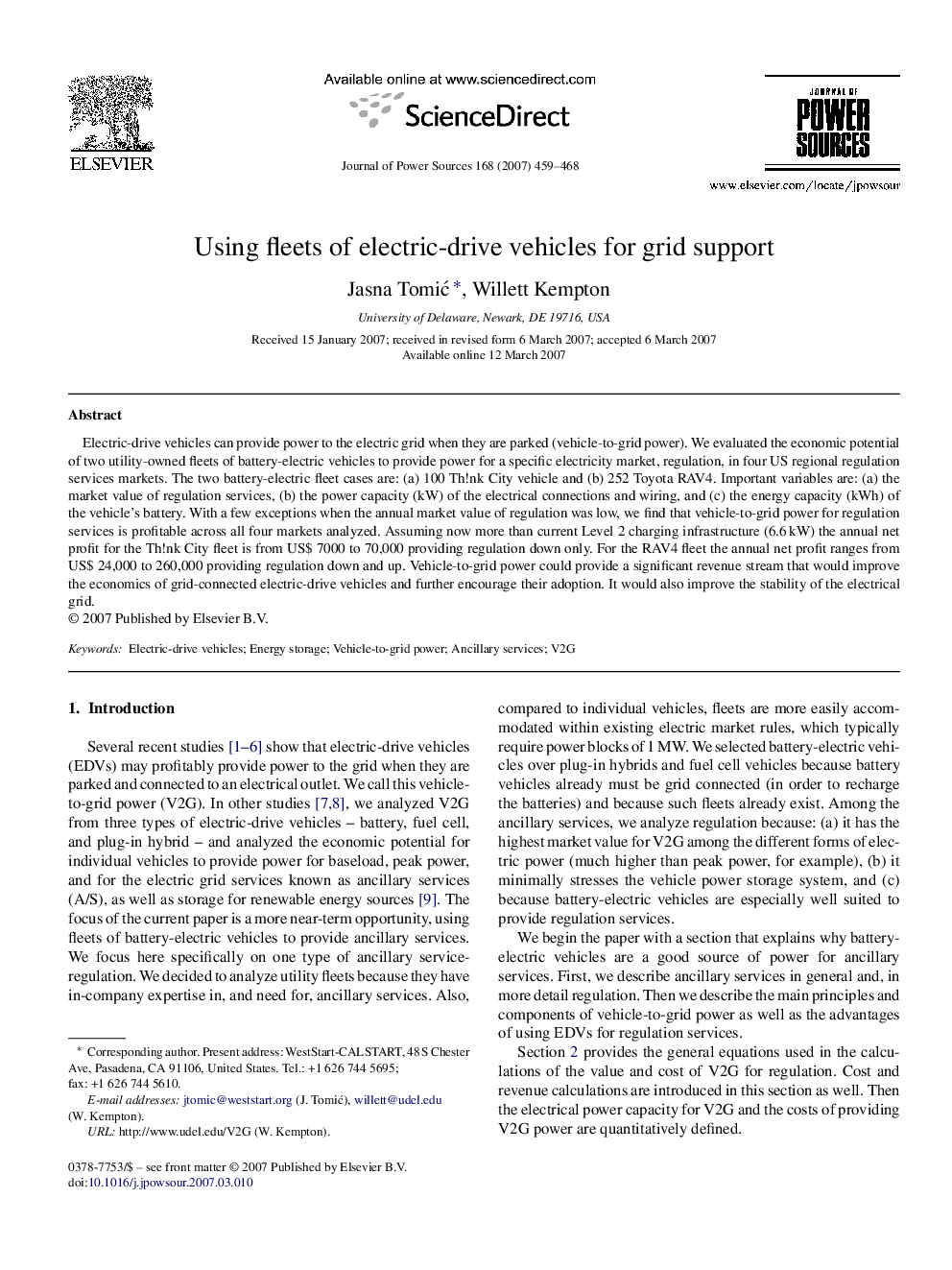 Using fleets of electric-drive vehicles for grid support