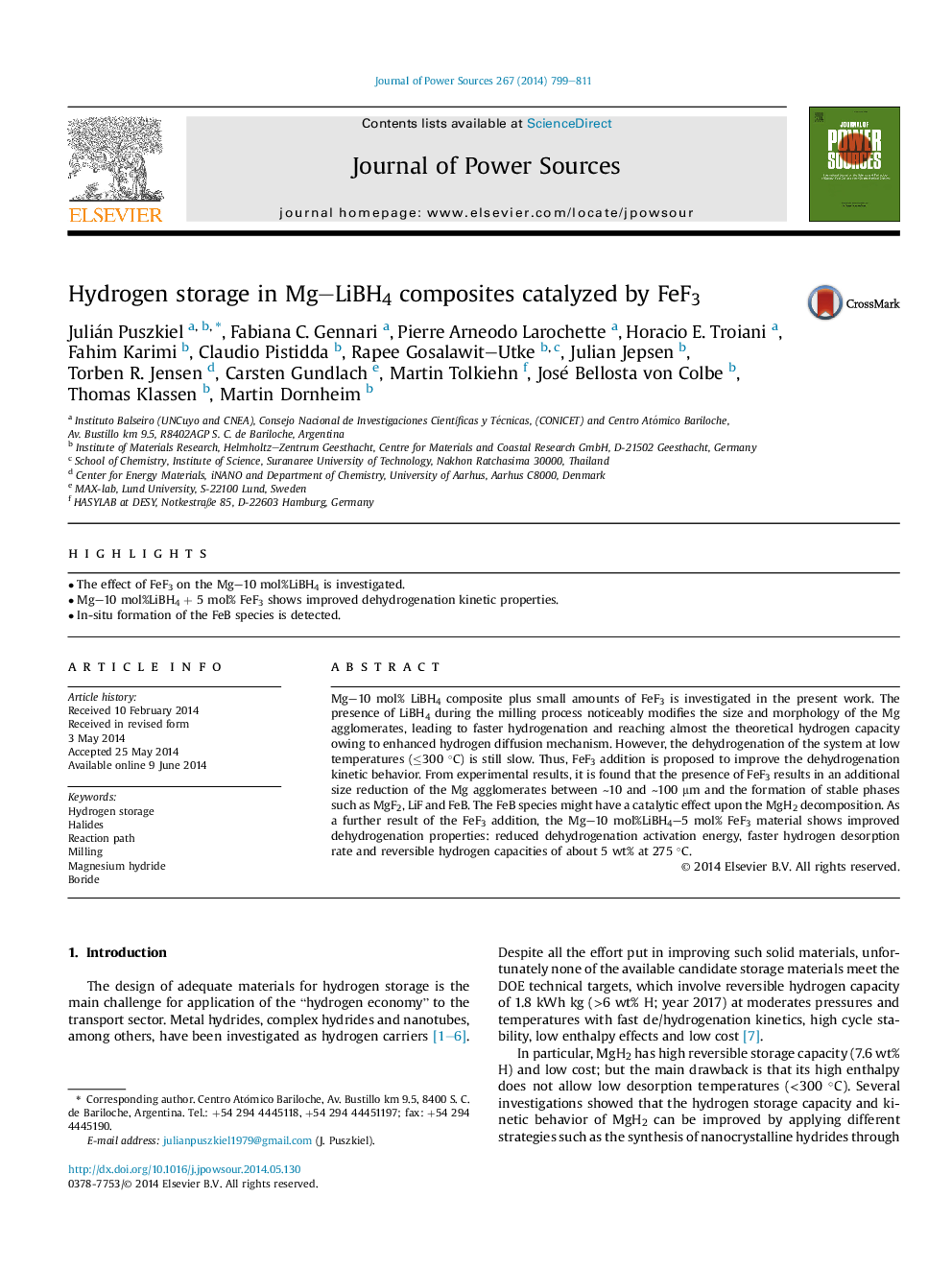 Hydrogen storage in Mg–LiBH4 composites catalyzed by FeF3