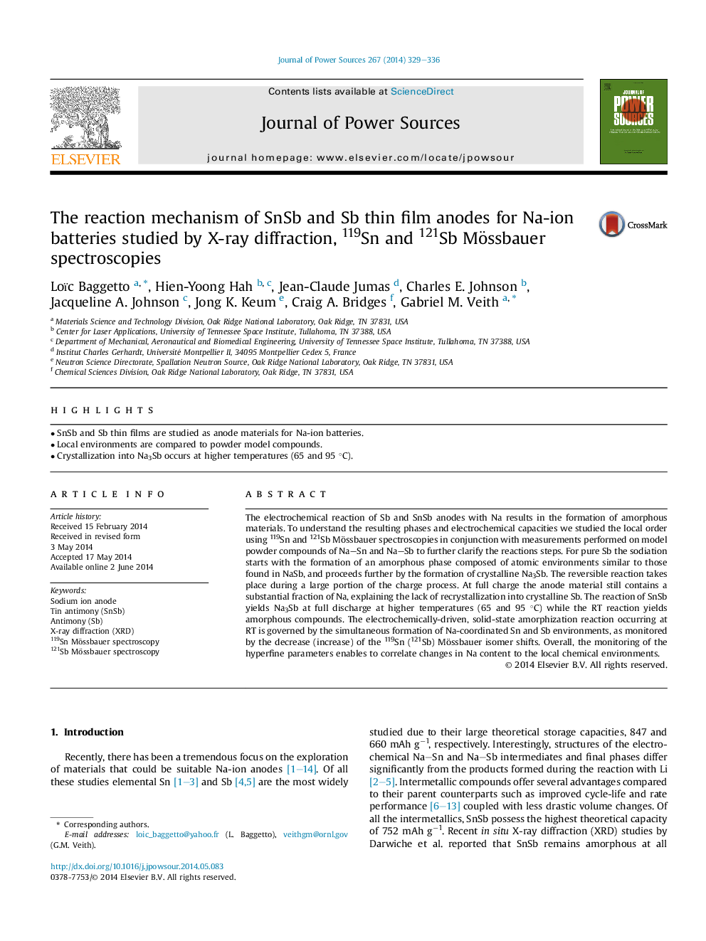 The reaction mechanism of SnSb and Sb thin film anodes for Na-ion batteries studied by X-ray diffraction, 119Sn and 121Sb Mössbauer spectroscopies