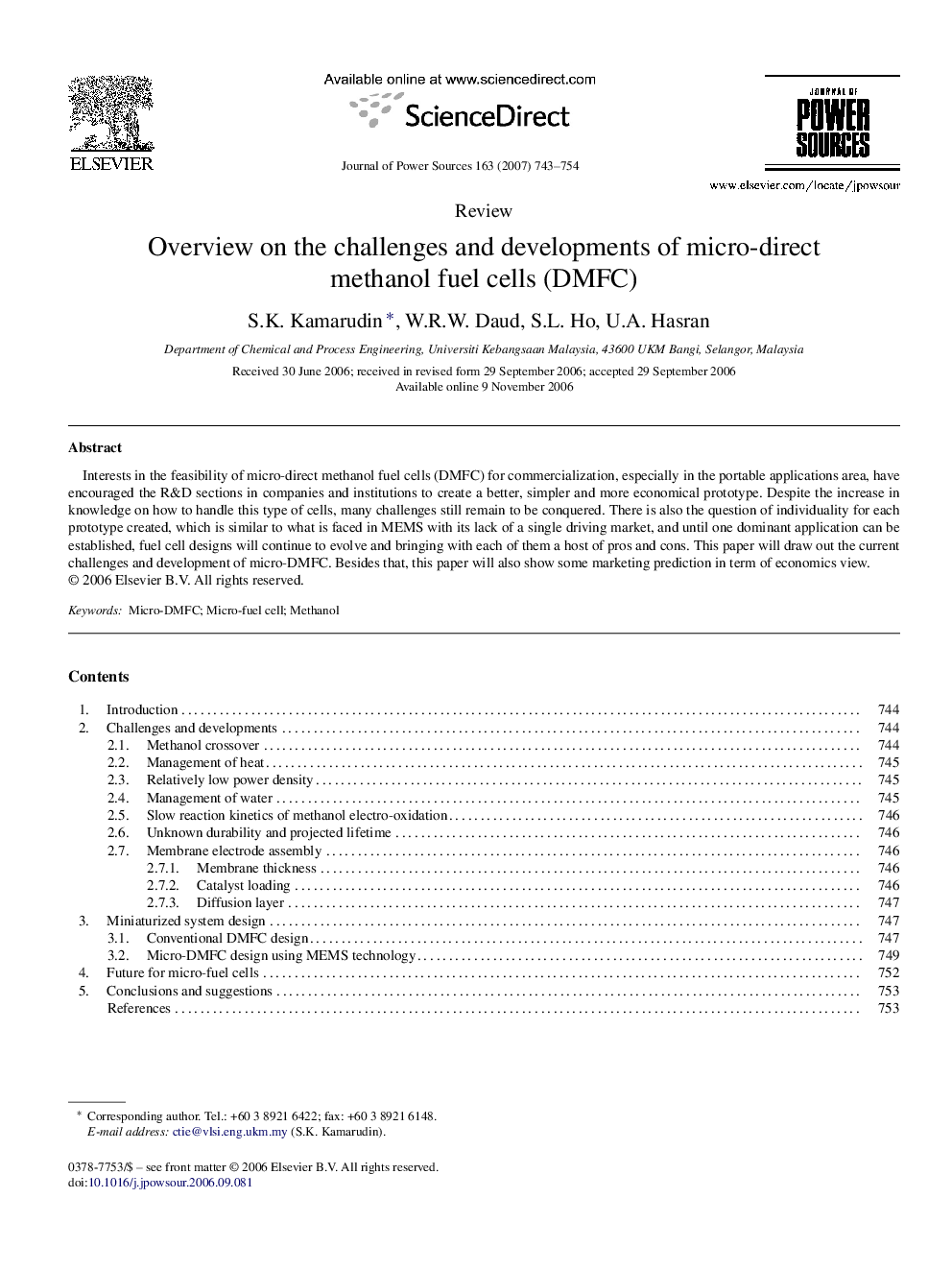 Overview on the challenges and developments of micro-direct methanol fuel cells (DMFC)