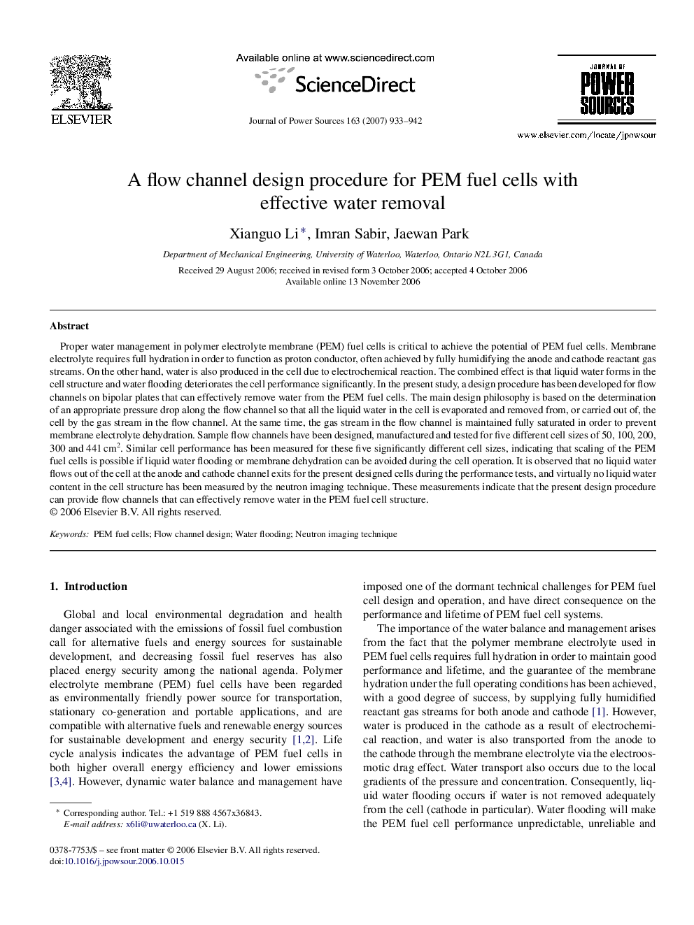 A flow channel design procedure for PEM fuel cells with effective water removal