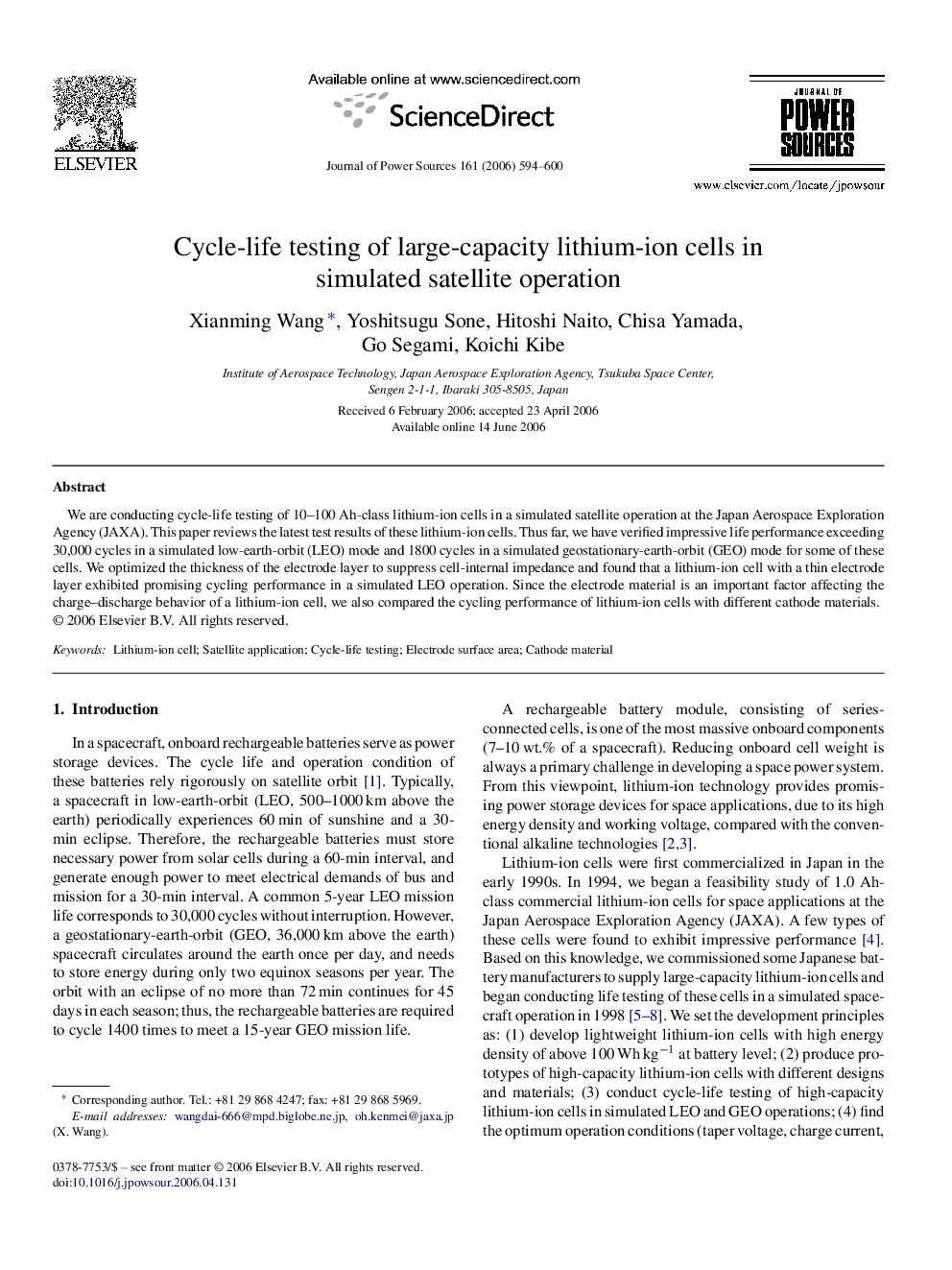 Cycle-life testing of large-capacity lithium-ion cells in simulated satellite operation