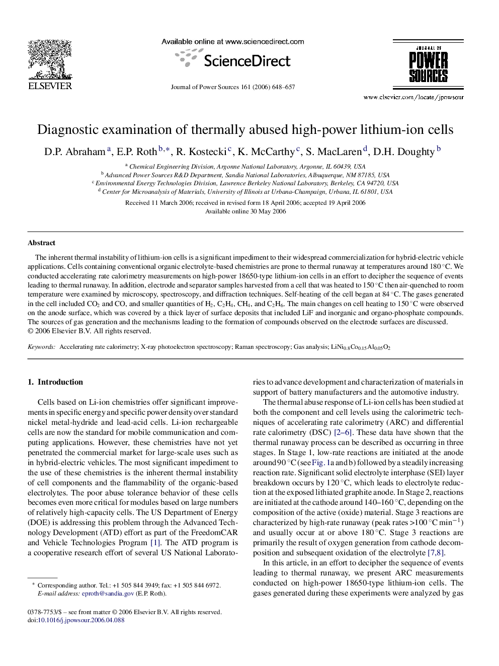 Diagnostic examination of thermally abused high-power lithium-ion cells