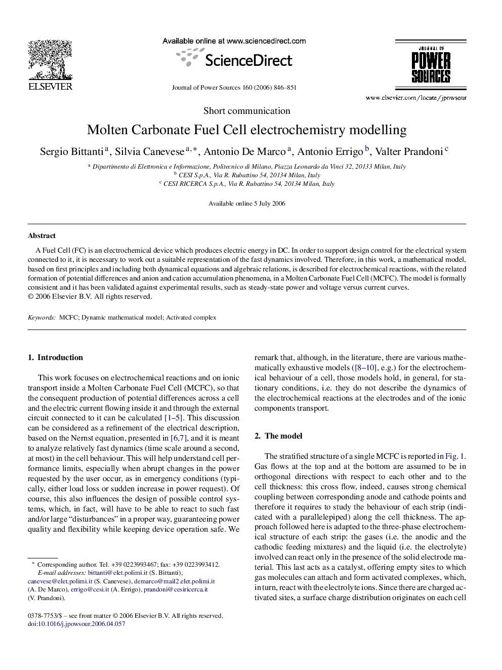 Molten Carbonate Fuel Cell electrochemistry modelling