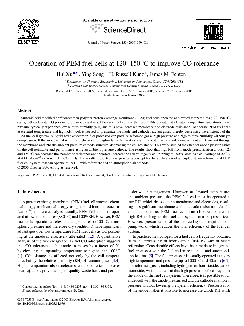 Operation of PEM fuel cells at 120-150Â Â°C to improve CO tolerance