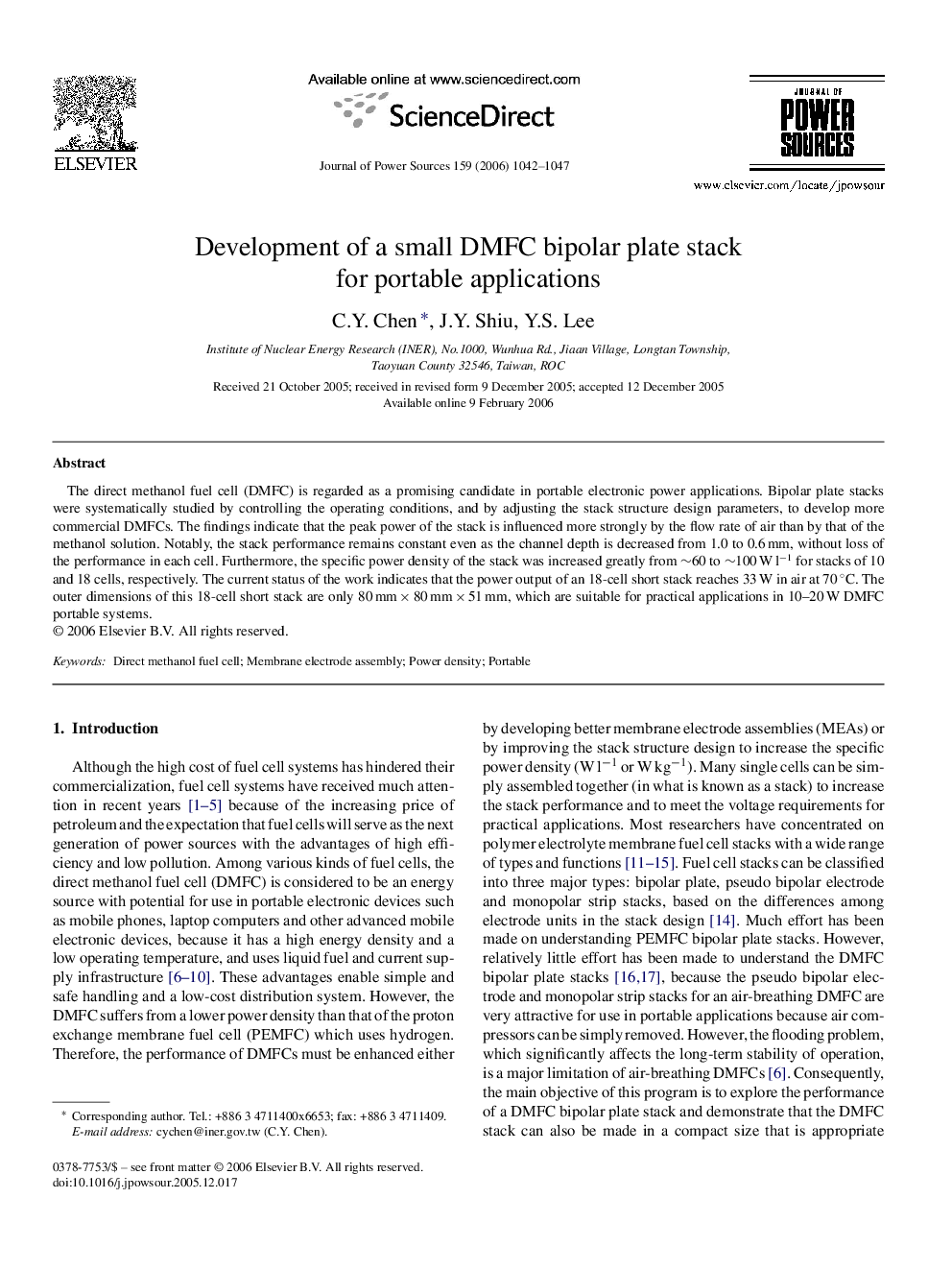 Development of a small DMFC bipolar plate stack for portable applications