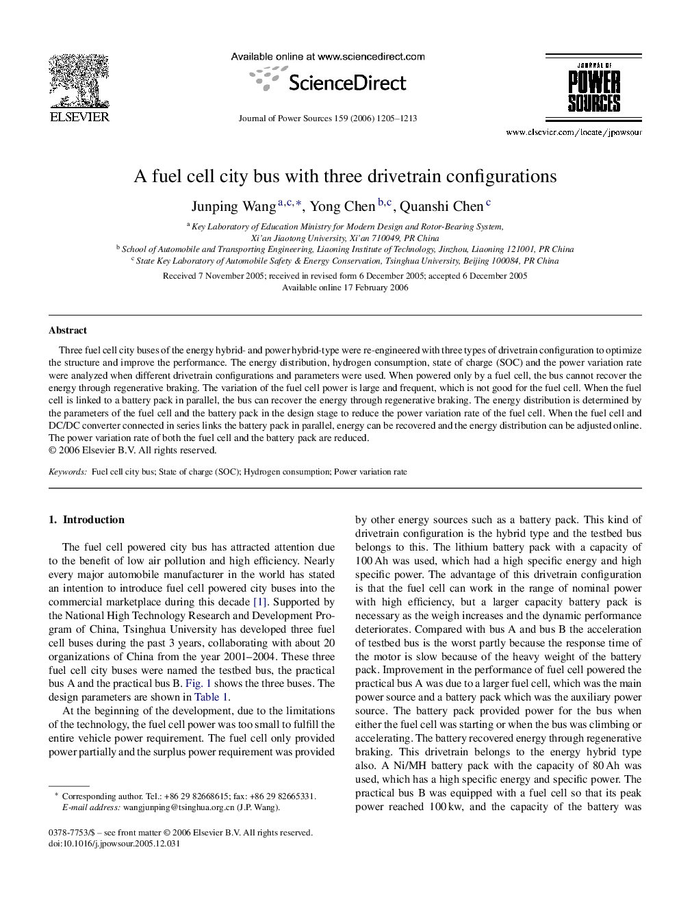 A fuel cell city bus with three drivetrain configurations