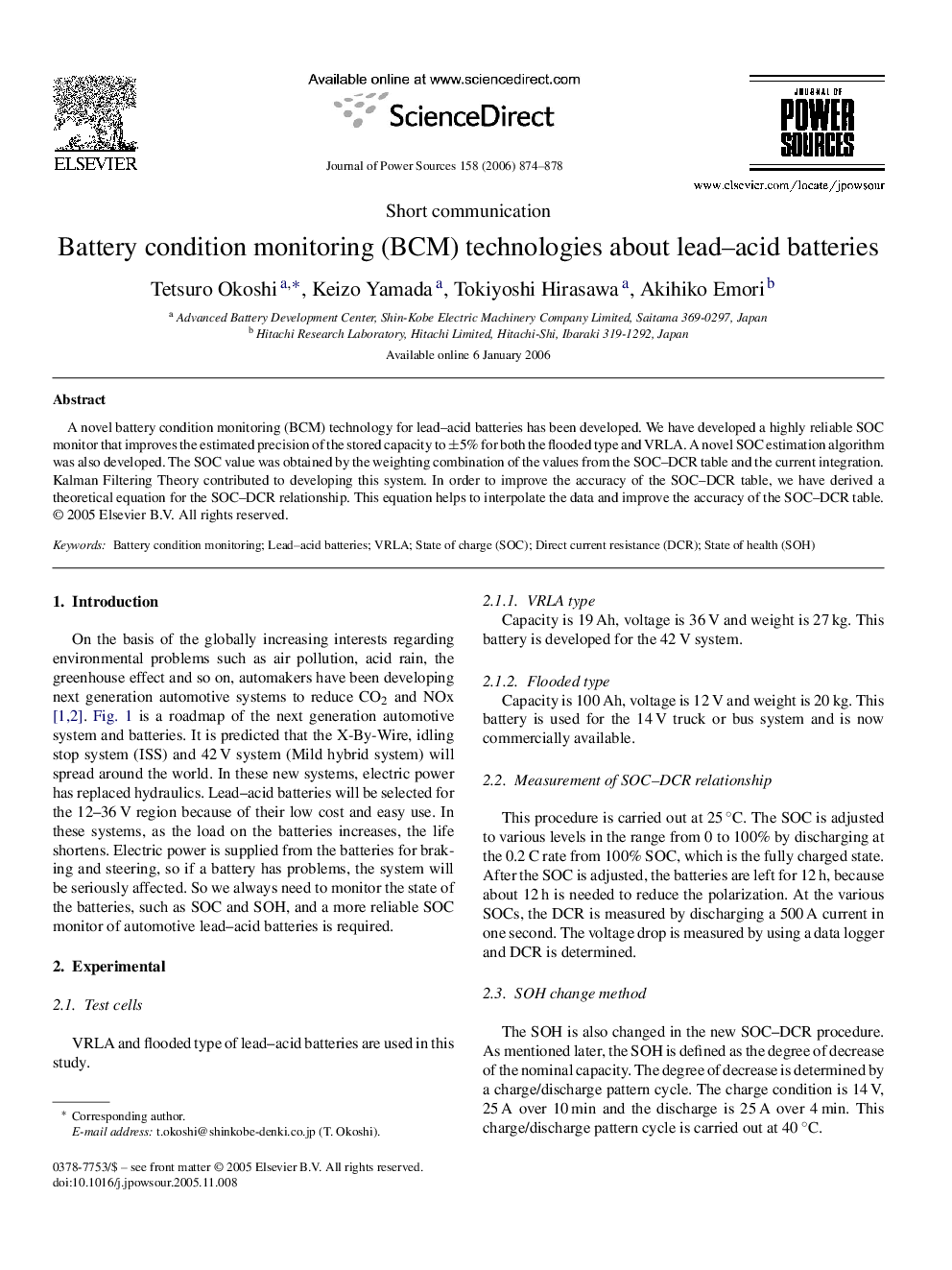 Battery condition monitoring (BCM) technologies about lead–acid batteries