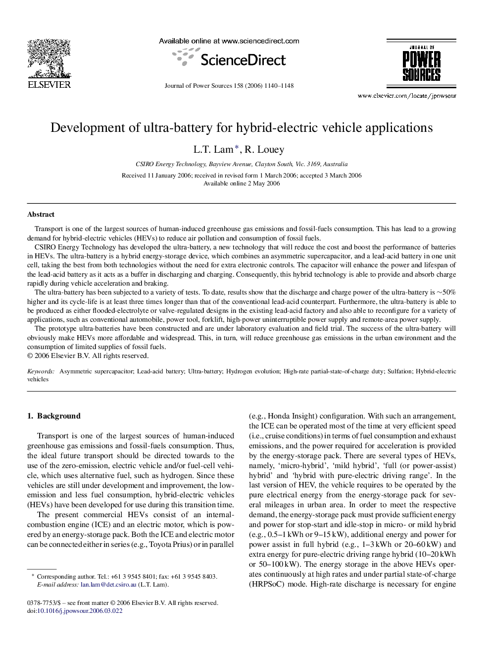 Development of ultra-battery for hybrid-electric vehicle applications