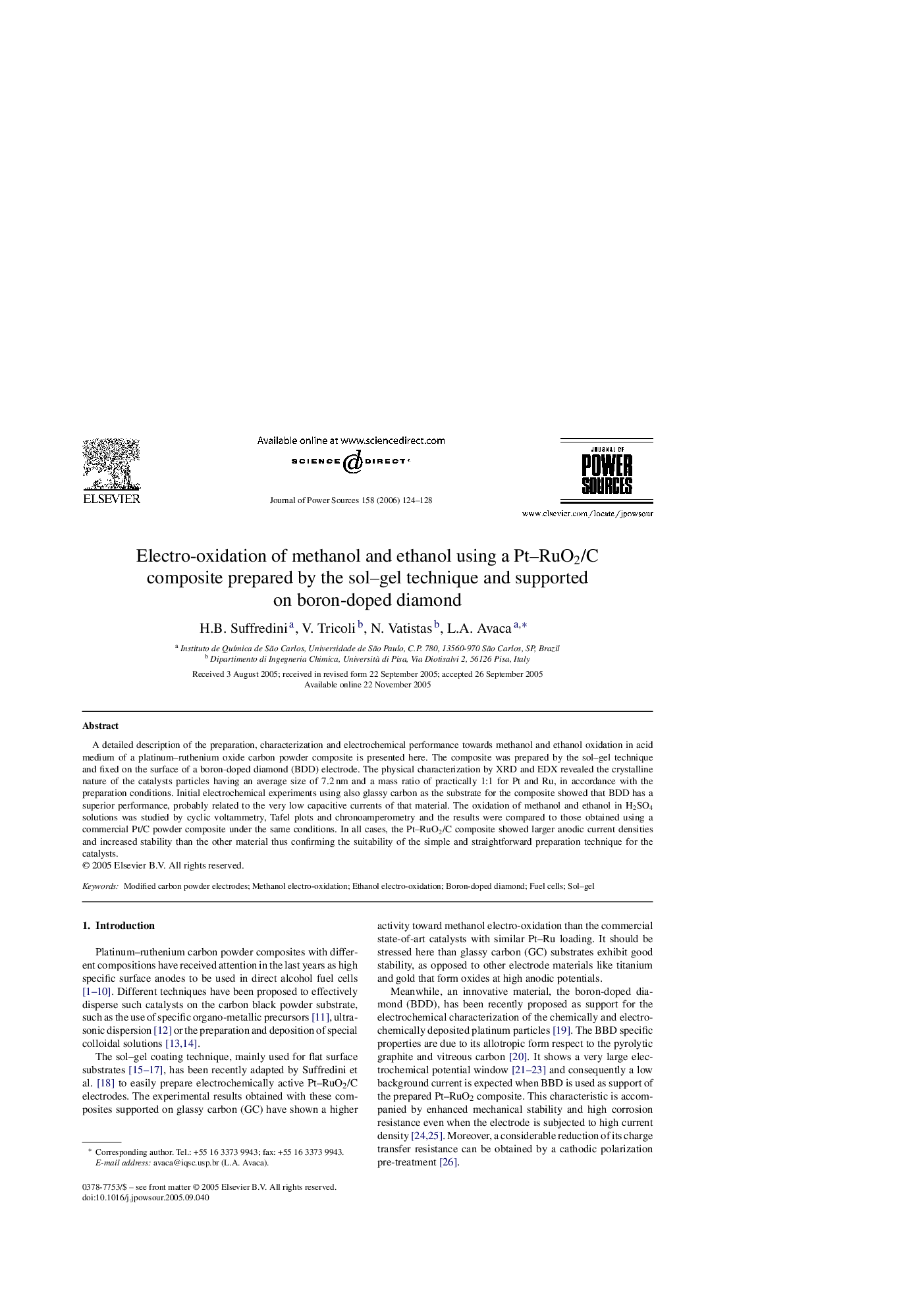 Electro-oxidation of methanol and ethanol using a Pt–RuO2/C composite prepared by the sol–gel technique and supported on boron-doped diamond