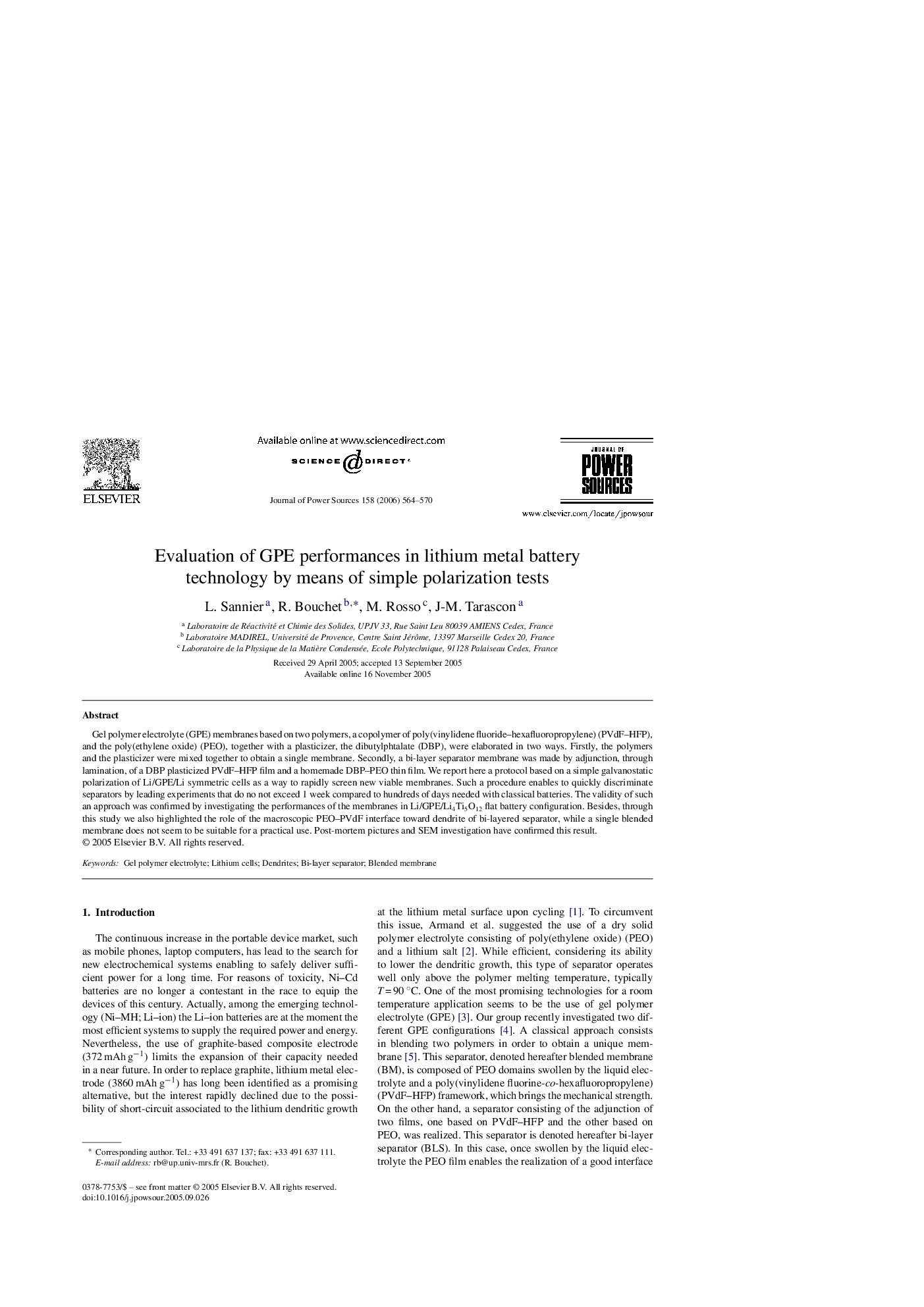 Evaluation of GPE performances in lithium metal battery technology by means of simple polarization tests