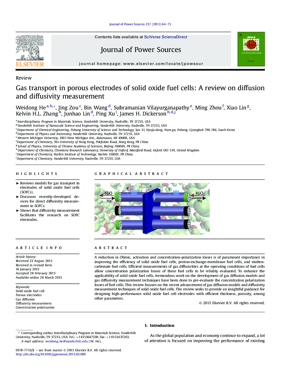 Gas transport in porous electrodes of solid oxide fuel cells: A review on diffusion and diffusivity measurement