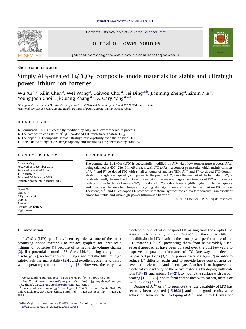 Simply AlF3-treated Li4Ti5O12 composite anode materials for stable and ultrahigh power lithium-ion batteries