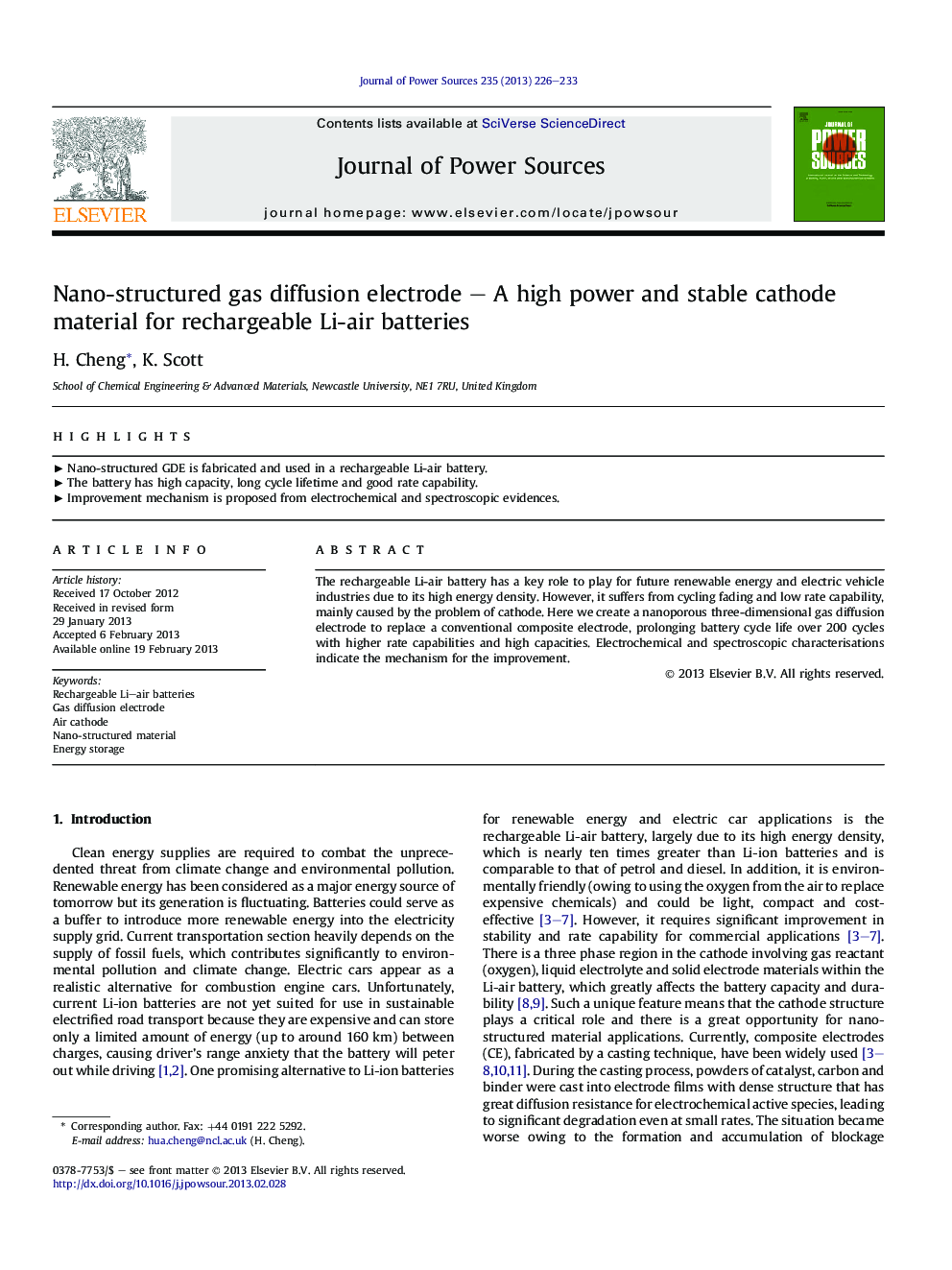 Nano-structured gas diffusion electrode – A high power and stable cathode material for rechargeable Li-air batteries