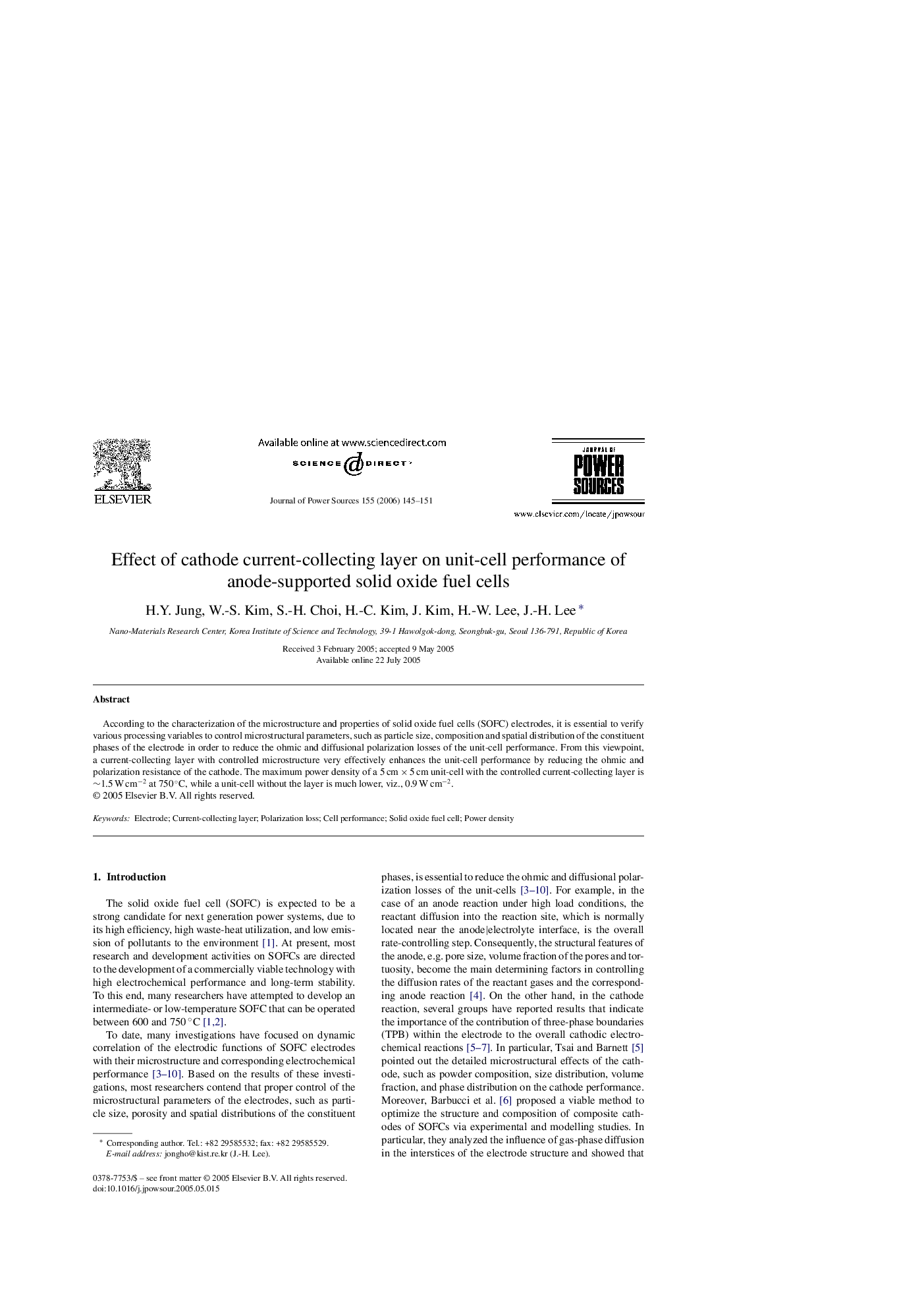 Effect of cathode current-collecting layer on unit-cell performance of anode-supported solid oxide fuel cells