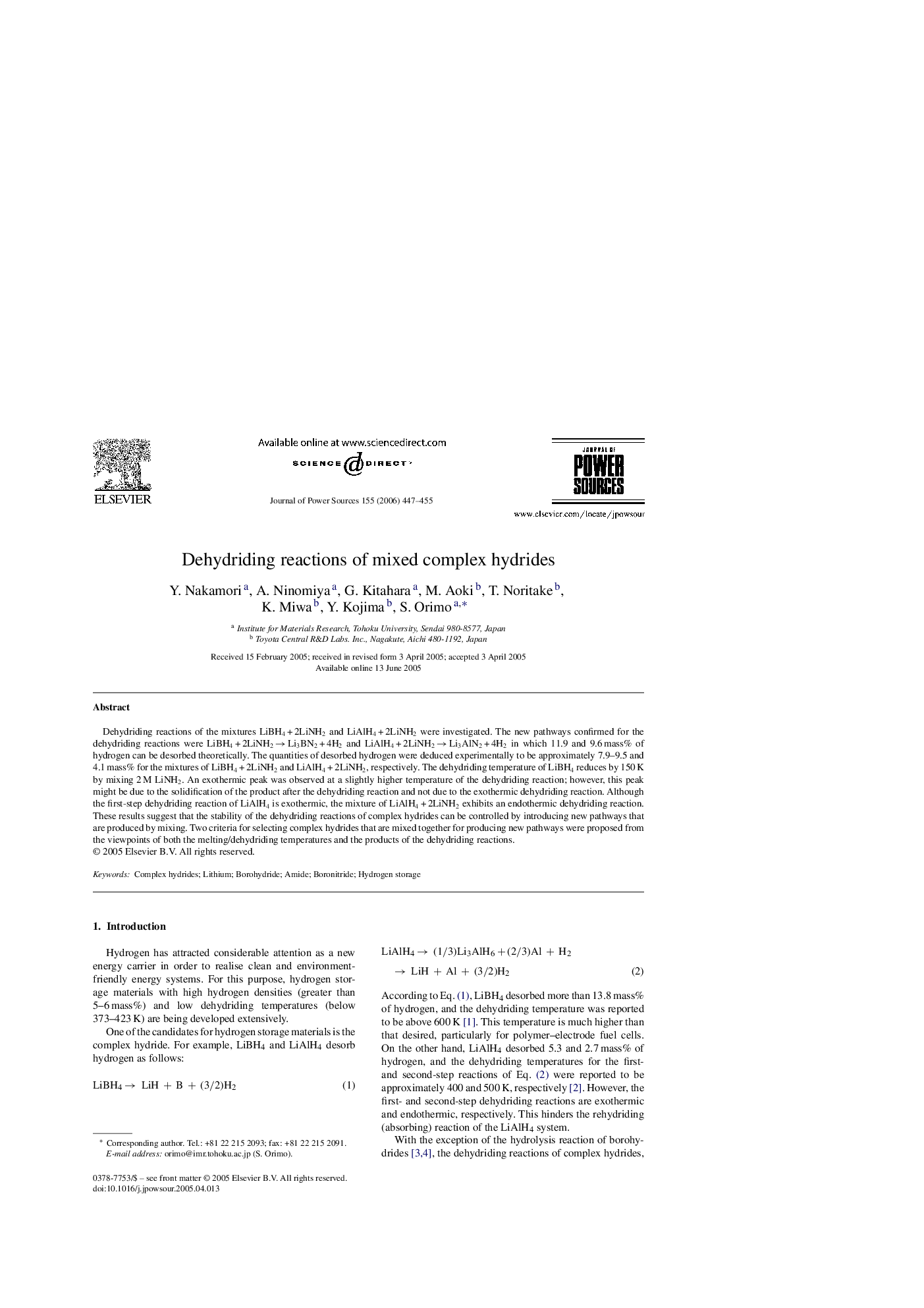 Dehydriding reactions of mixed complex hydrides