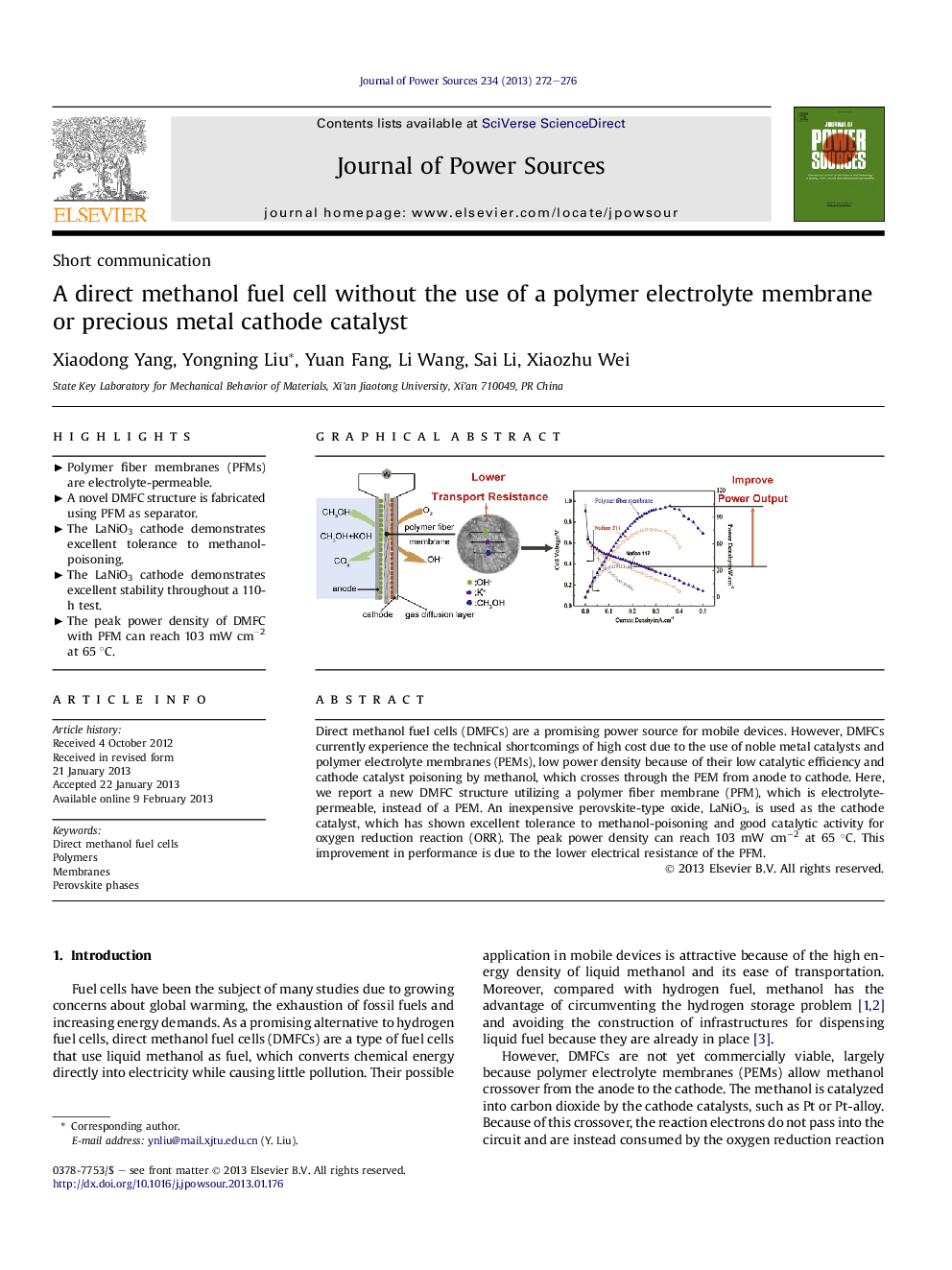 A direct methanol fuel cell without the use of a polymer electrolyte membrane or precious metal cathode catalyst