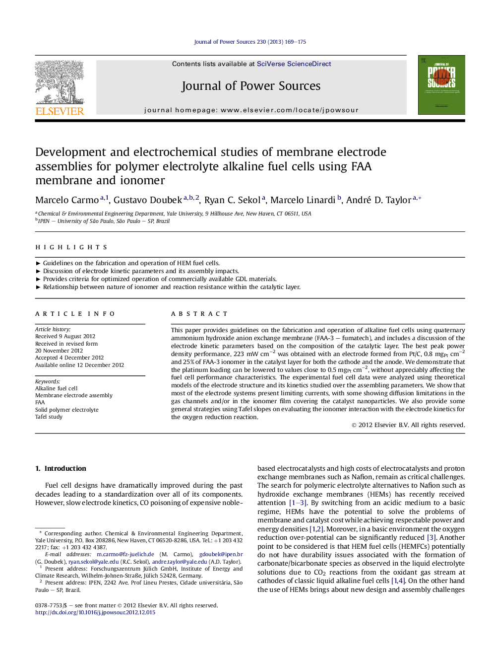 Development and electrochemical studies of membrane electrode assemblies for polymer electrolyte alkaline fuel cells using FAA membrane and ionomer