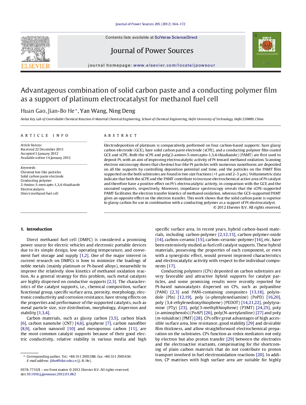 Advantageous combination of solid carbon paste and a conducting polymer film as a support of platinum electrocatalyst for methanol fuel cell