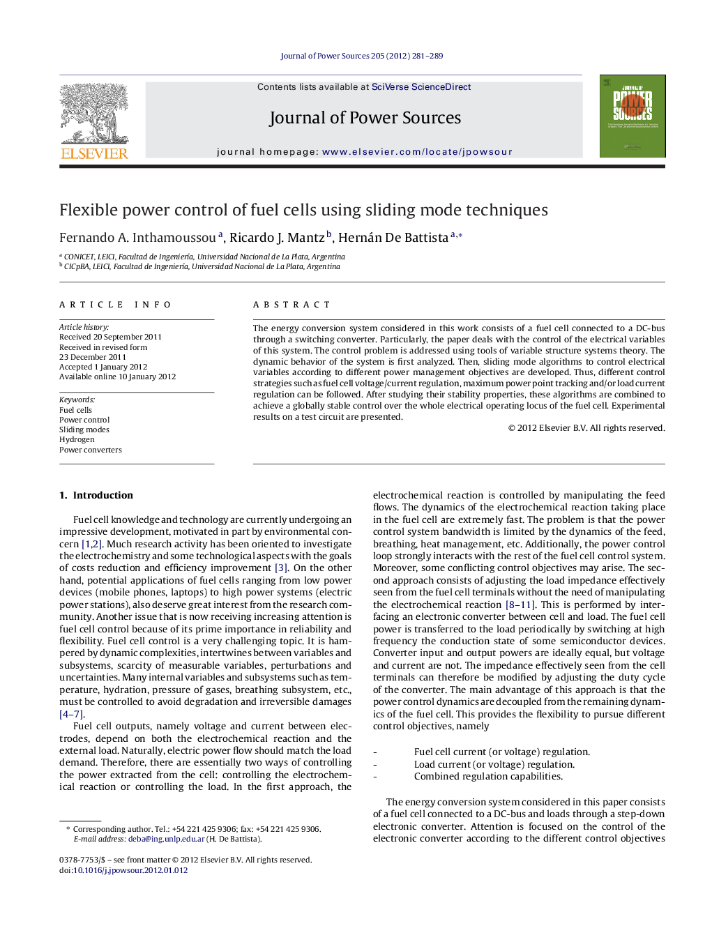 Flexible power control of fuel cells using sliding mode techniques