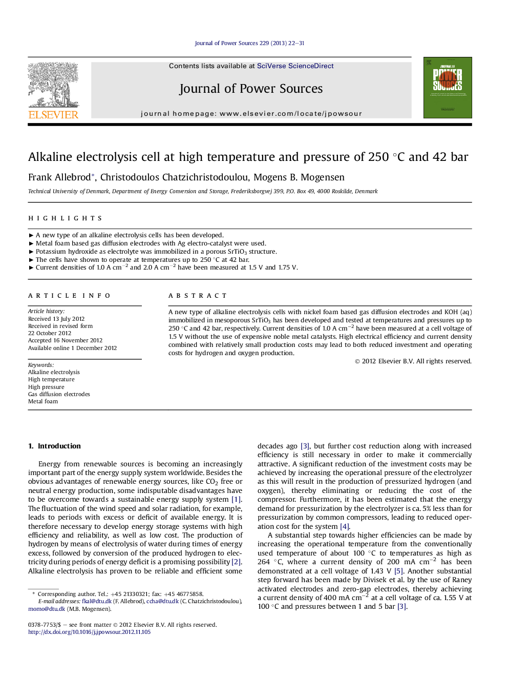 Alkaline electrolysis cell at high temperature and pressure of 250 °C and 42 bar