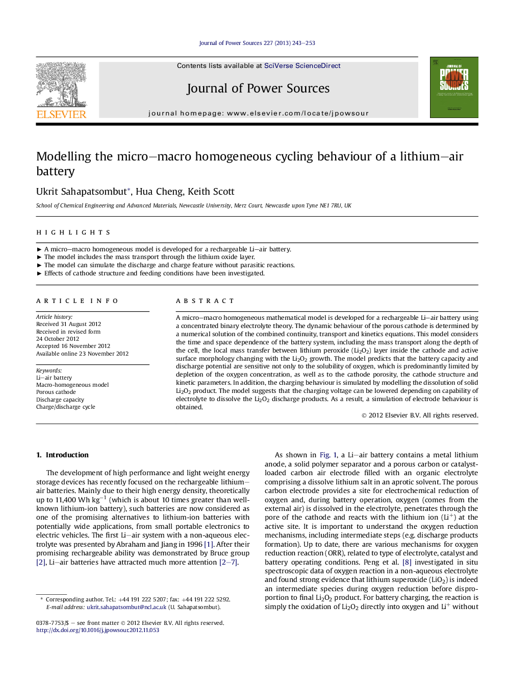 Modelling the micro–macro homogeneous cycling behaviour of a lithium–air battery