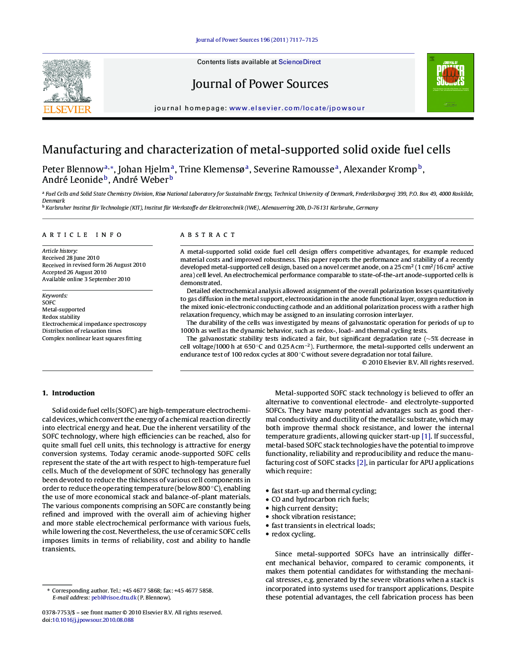 Manufacturing and characterization of metal-supported solid oxide fuel cells