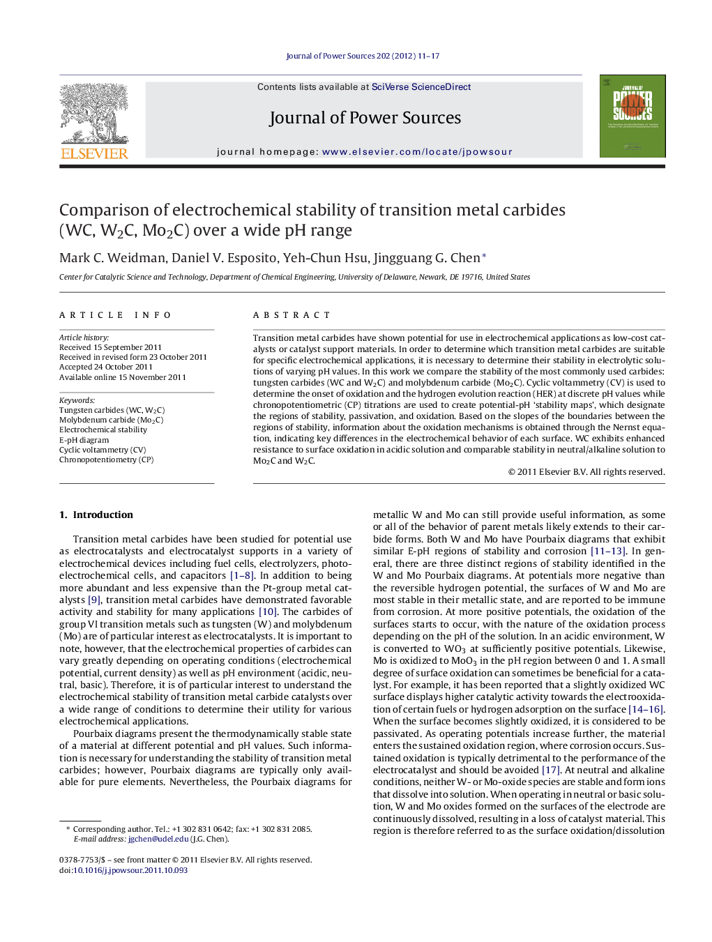 Comparison of electrochemical stability of transition metal carbides (WC, W2C, Mo2C) over a wide pH range