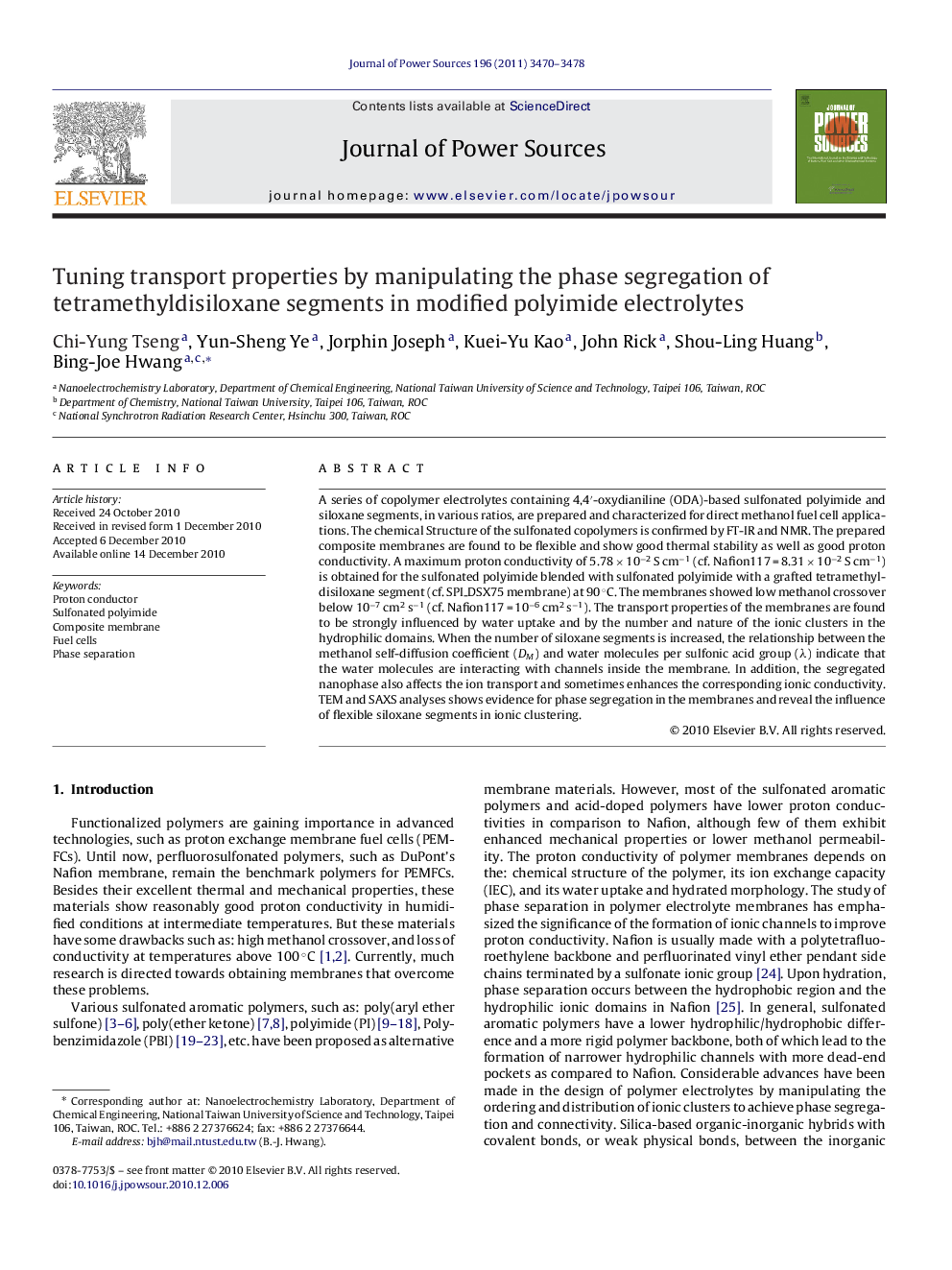 Tuning transport properties by manipulating the phase segregation of tetramethyldisiloxane segments in modified polyimide electrolytes