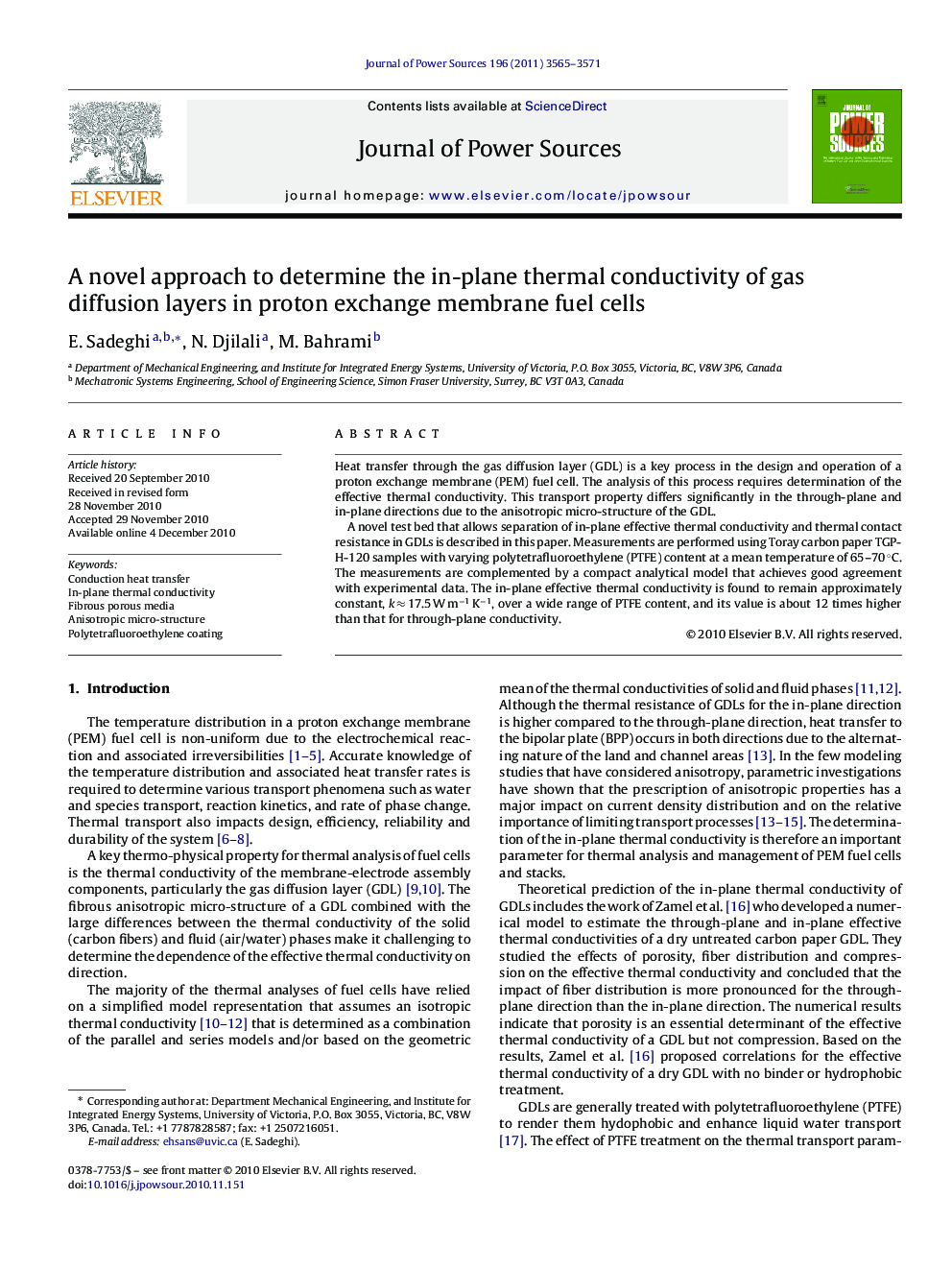 A novel approach to determine the in-plane thermal conductivity of gas diffusion layers in proton exchange membrane fuel cells