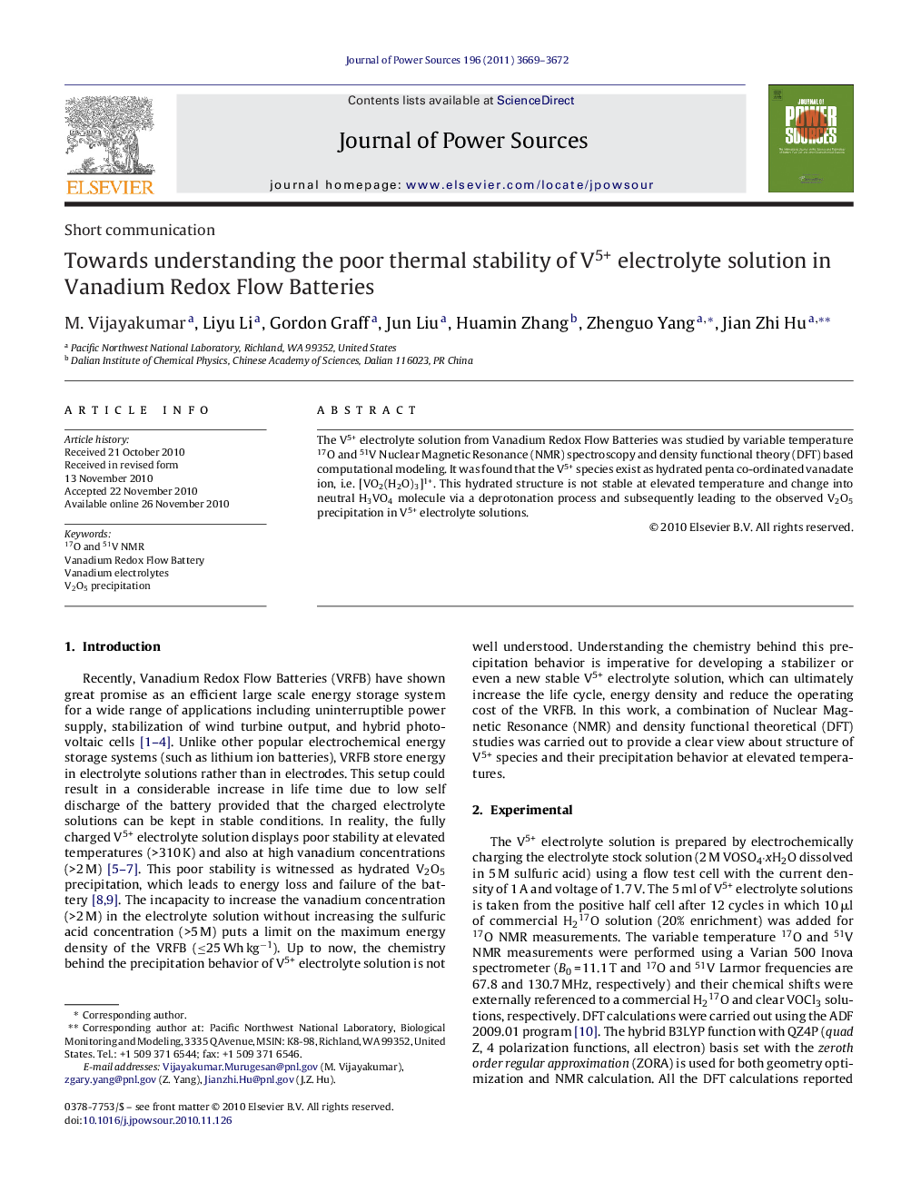 Towards understanding the poor thermal stability of V5+ electrolyte solution in Vanadium Redox Flow Batteries