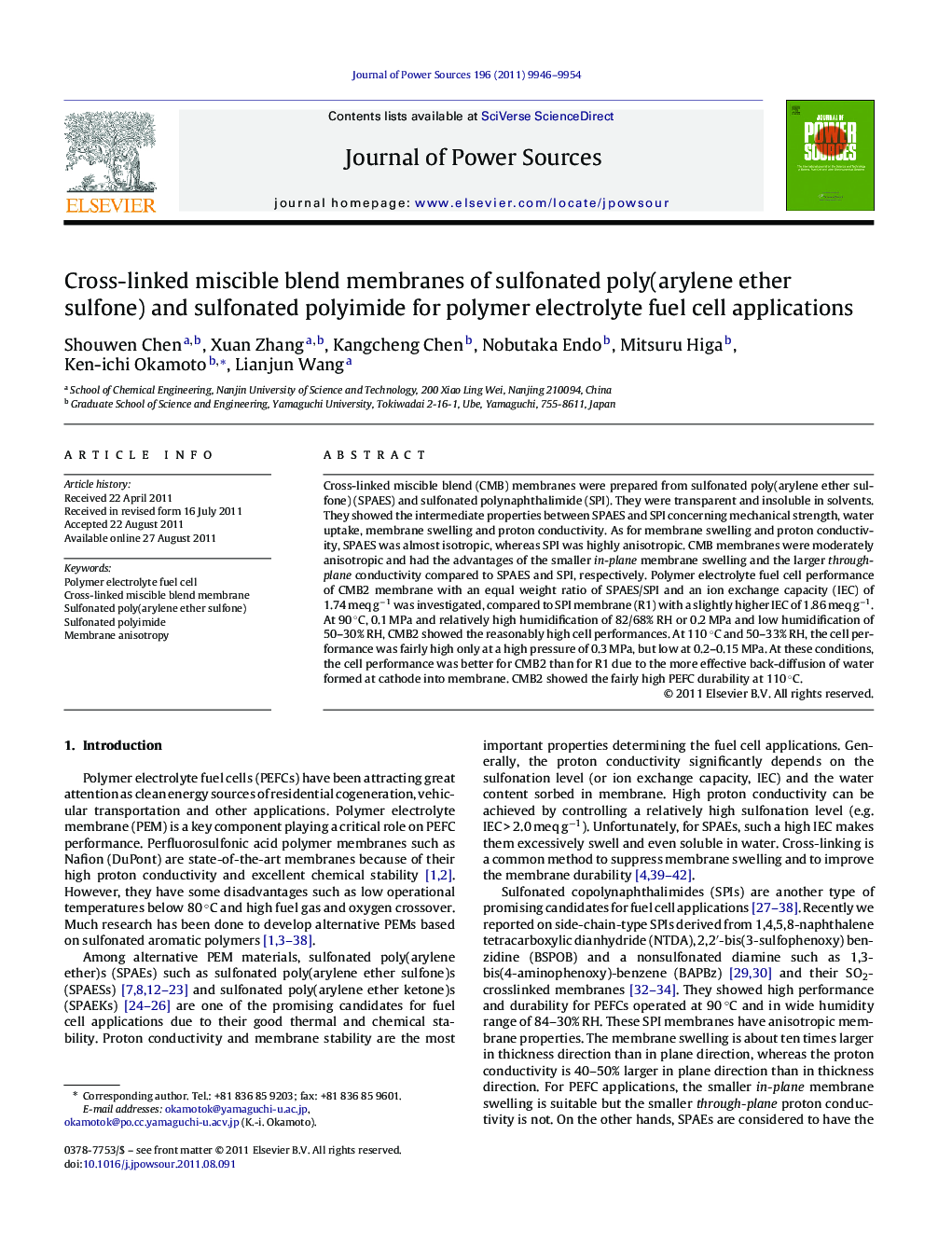 Cross-linked miscible blend membranes of sulfonated poly(arylene ether sulfone) and sulfonated polyimide for polymer electrolyte fuel cell applications