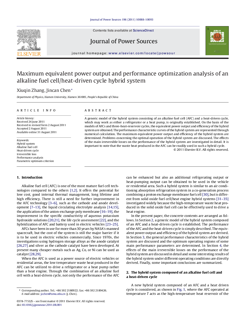 Maximum equivalent power output and performance optimization analysis of an alkaline fuel cell/heat-driven cycle hybrid system