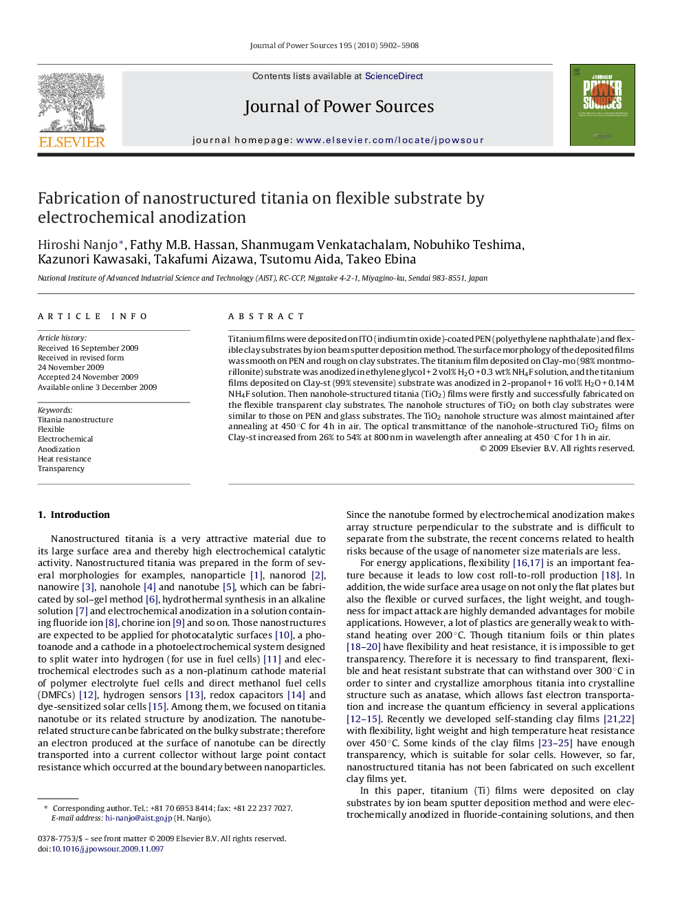 Fabrication of nanostructured titania on flexible substrate by electrochemical anodization