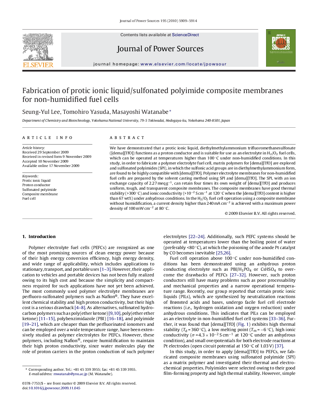 Fabrication of protic ionic liquid/sulfonated polyimide composite membranes for non-humidified fuel cells