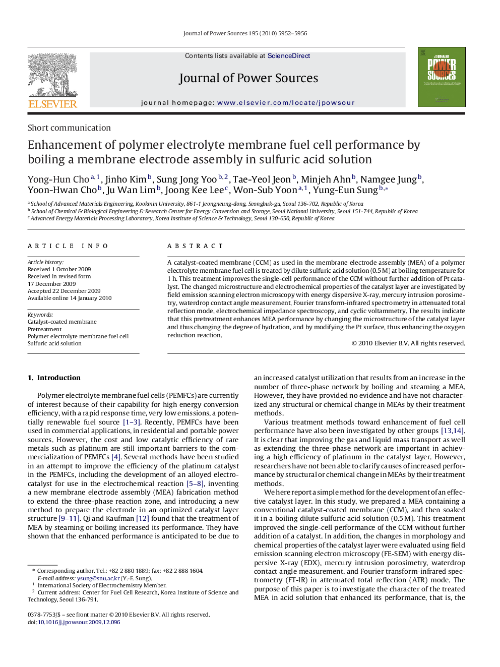 Enhancement of polymer electrolyte membrane fuel cell performance by boiling a membrane electrode assembly in sulfuric acid solution