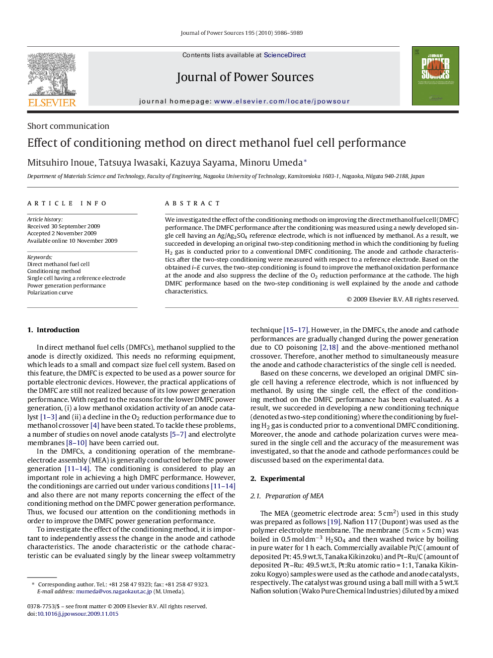 Effect of conditioning method on direct methanol fuel cell performance