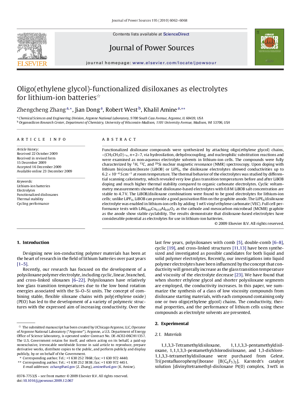 Oligo(ethylene glycol)-functionalized disiloxanes as electrolytes for lithium-ion batteries 