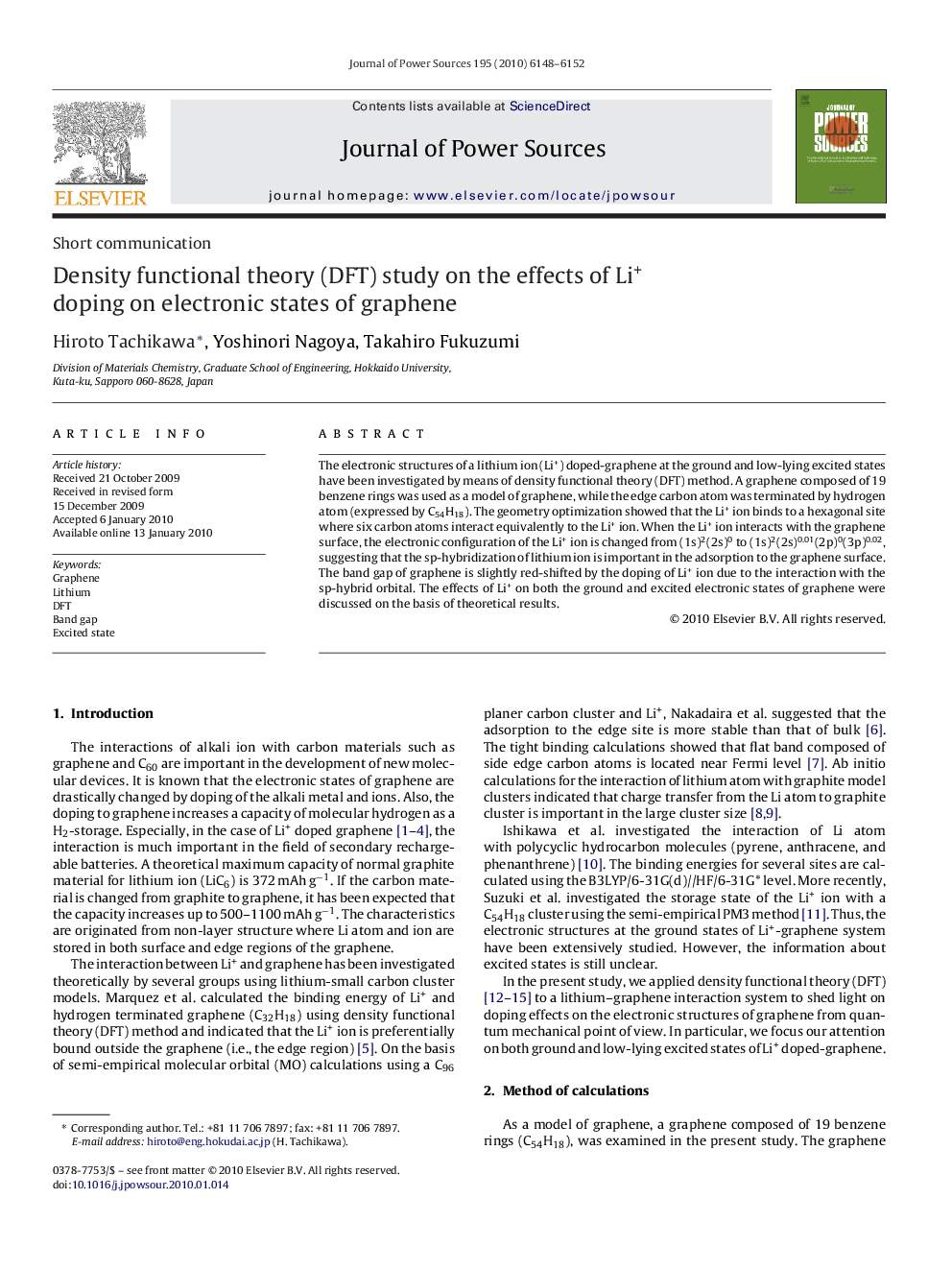 Density functional theory (DFT) study on the effects of Li+ doping on electronic states of graphene