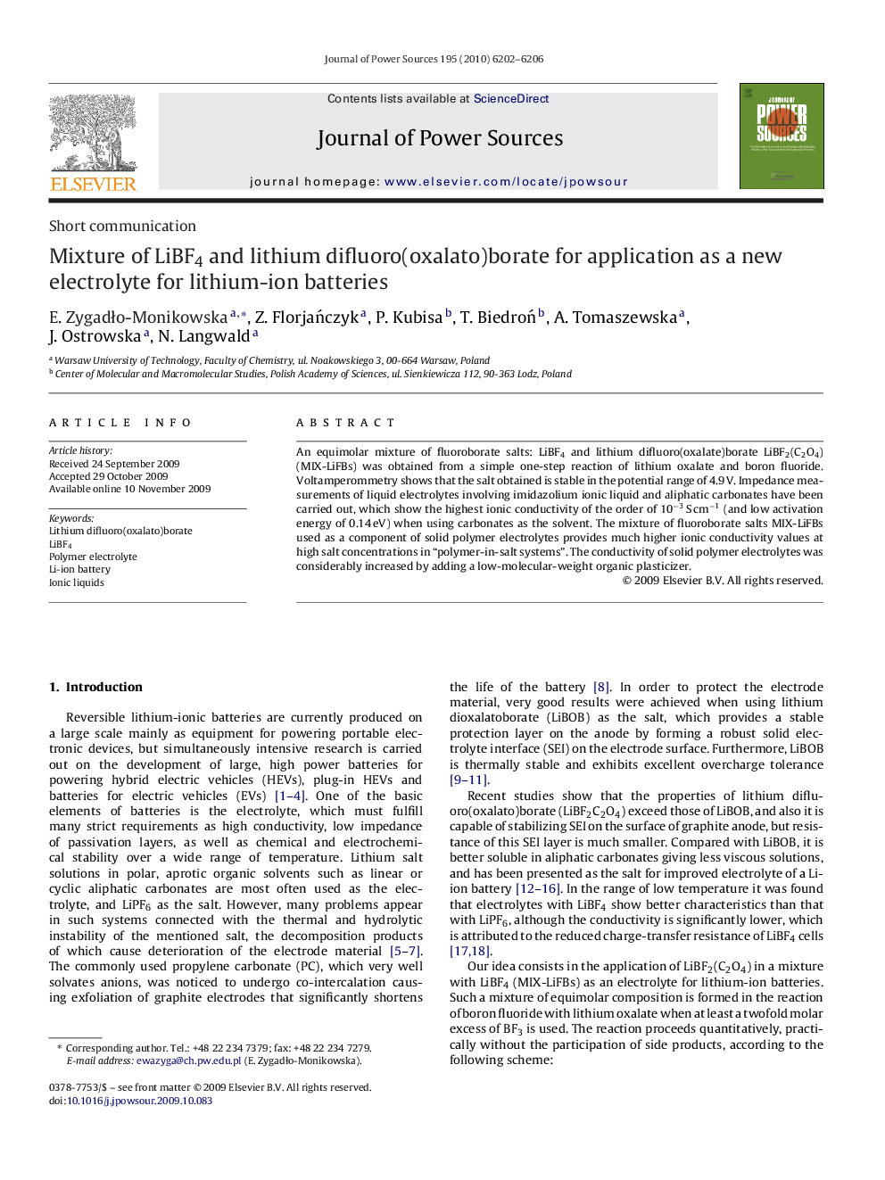 Mixture of LiBF4 and lithium difluoro(oxalato)borate for application as a new electrolyte for lithium-ion batteries