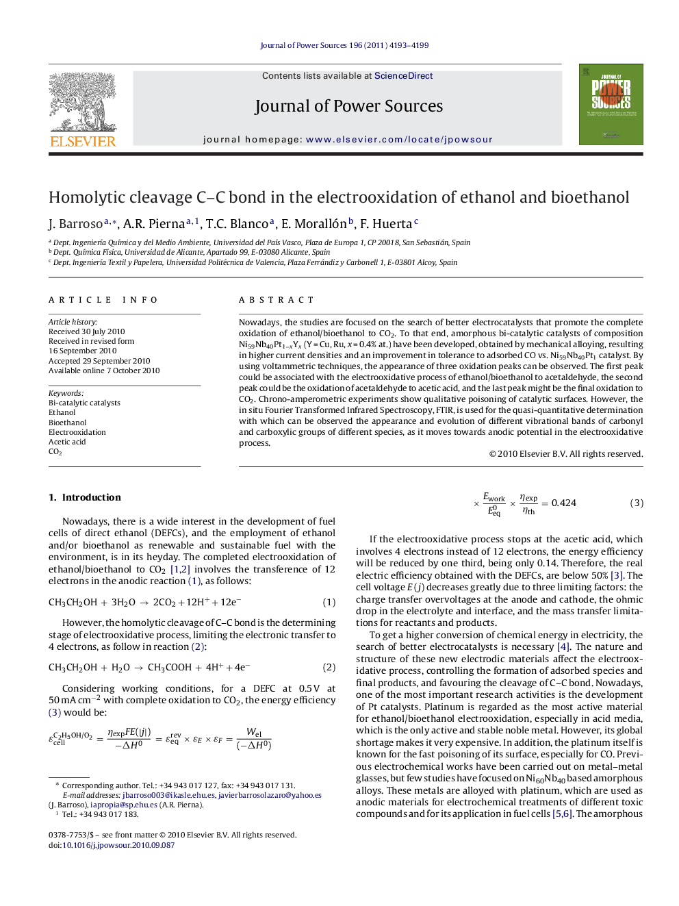 Homolytic cleavage C–C bond in the electrooxidation of ethanol and bioethanol