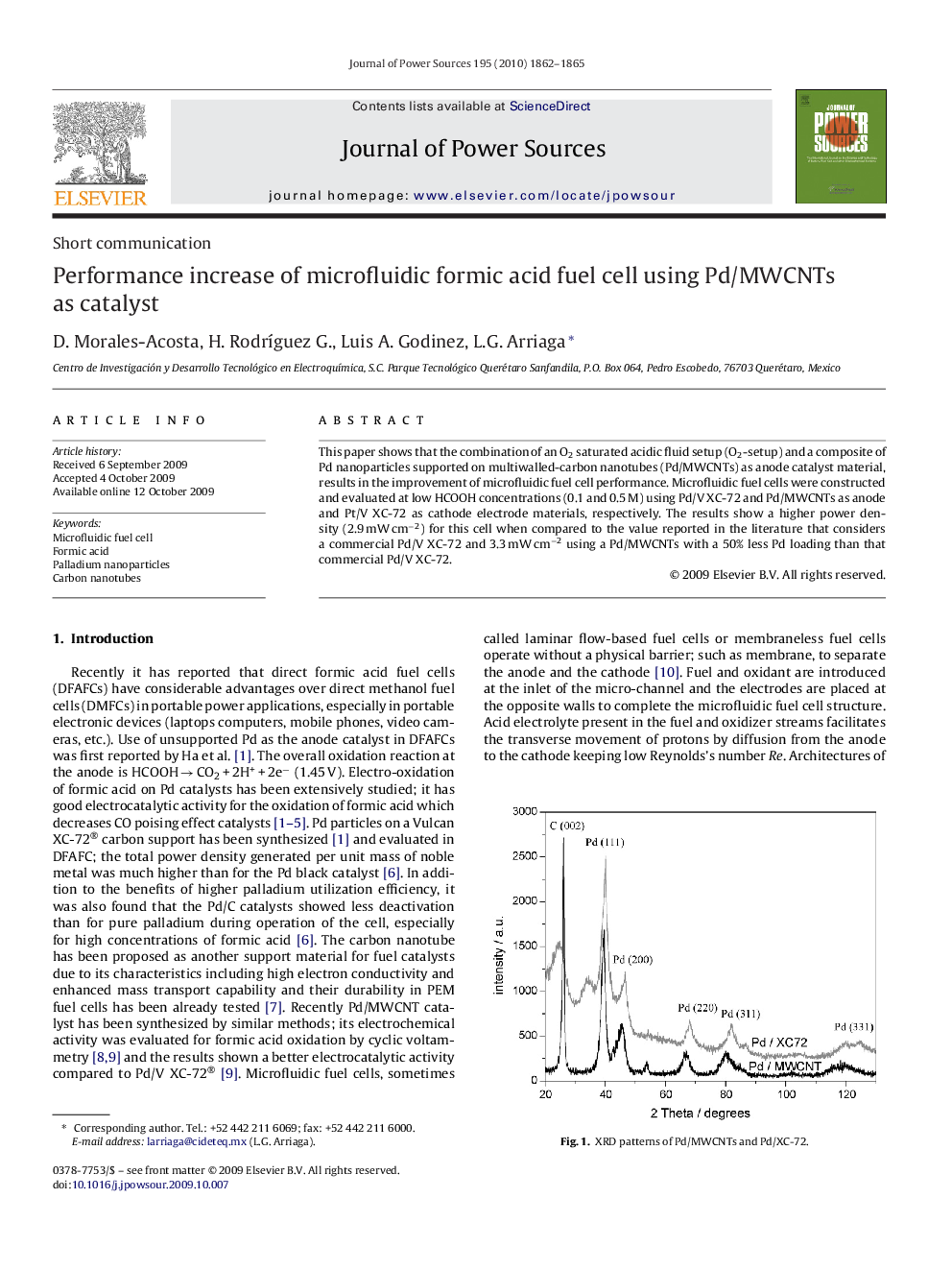 Performance increase of microfluidic formic acid fuel cell using Pd/MWCNTs as catalyst