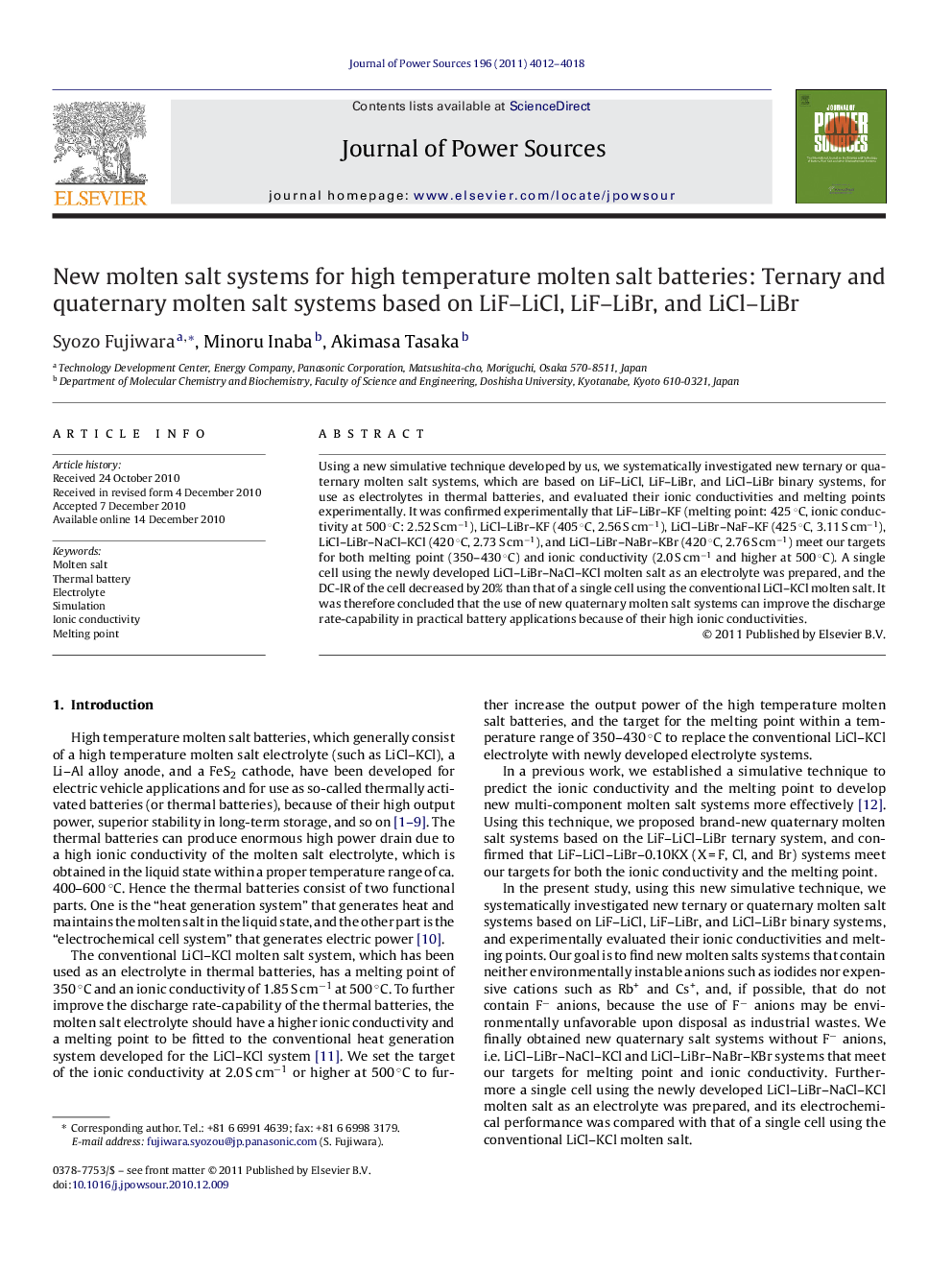 New molten salt systems for high temperature molten salt batteries: Ternary and quaternary molten salt systems based on LiF–LiCl, LiF–LiBr, and LiCl–LiBr