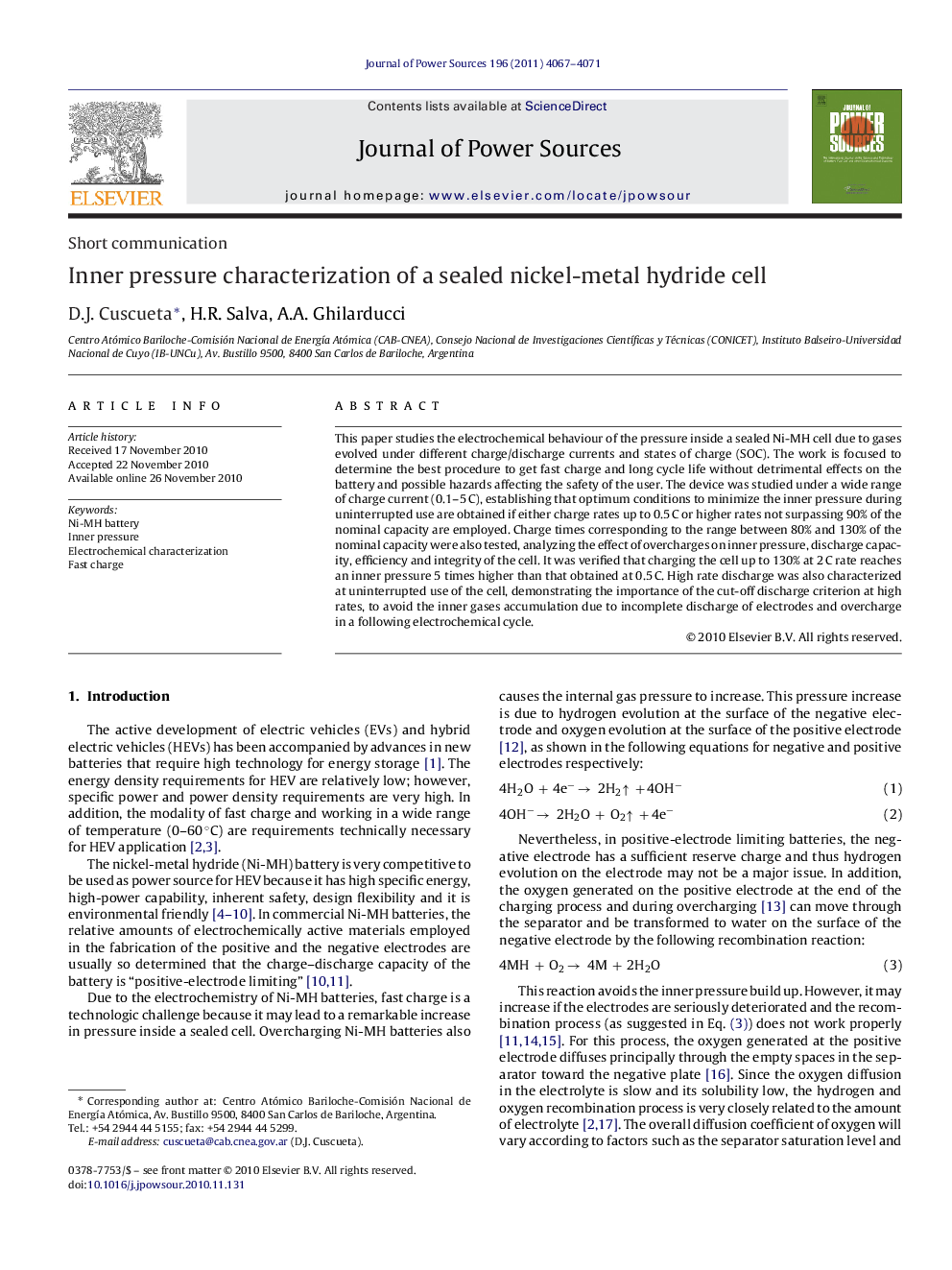 Inner pressure characterization of a sealed nickel-metal hydride cell