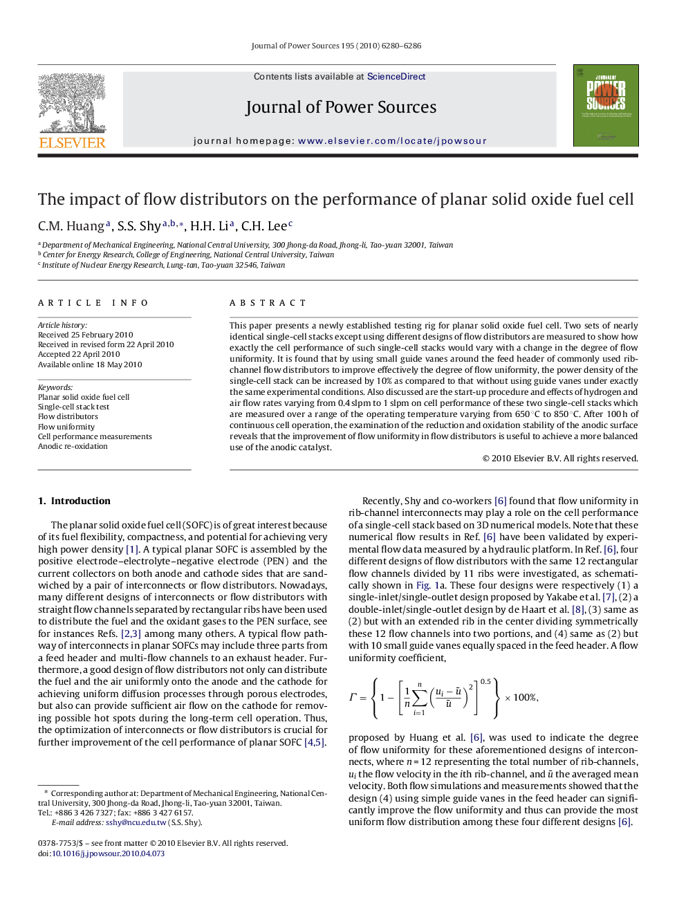 The impact of flow distributors on the performance of planar solid oxide fuel cell