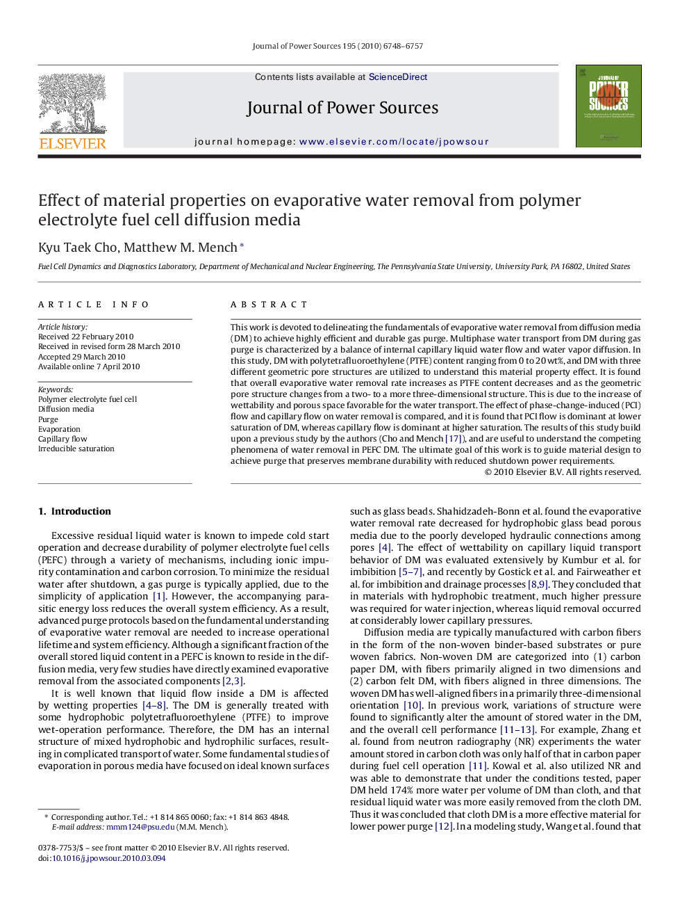 Effect of material properties on evaporative water removal from polymer electrolyte fuel cell diffusion media