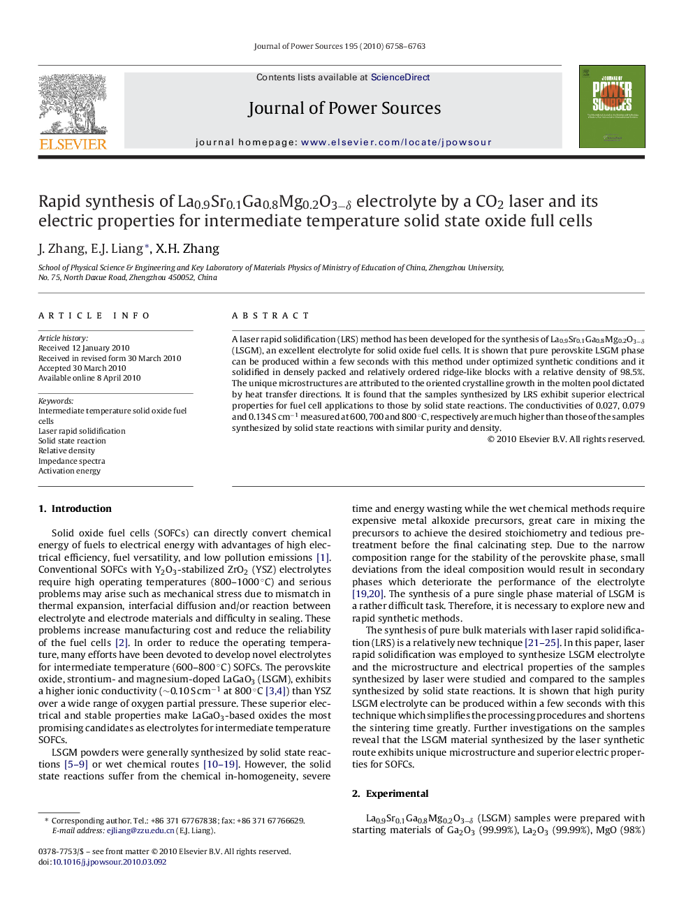 Rapid synthesis of La0.9Sr0.1Ga0.8Mg0.2O3−δ electrolyte by a CO2 laser and its electric properties for intermediate temperature solid state oxide full cells