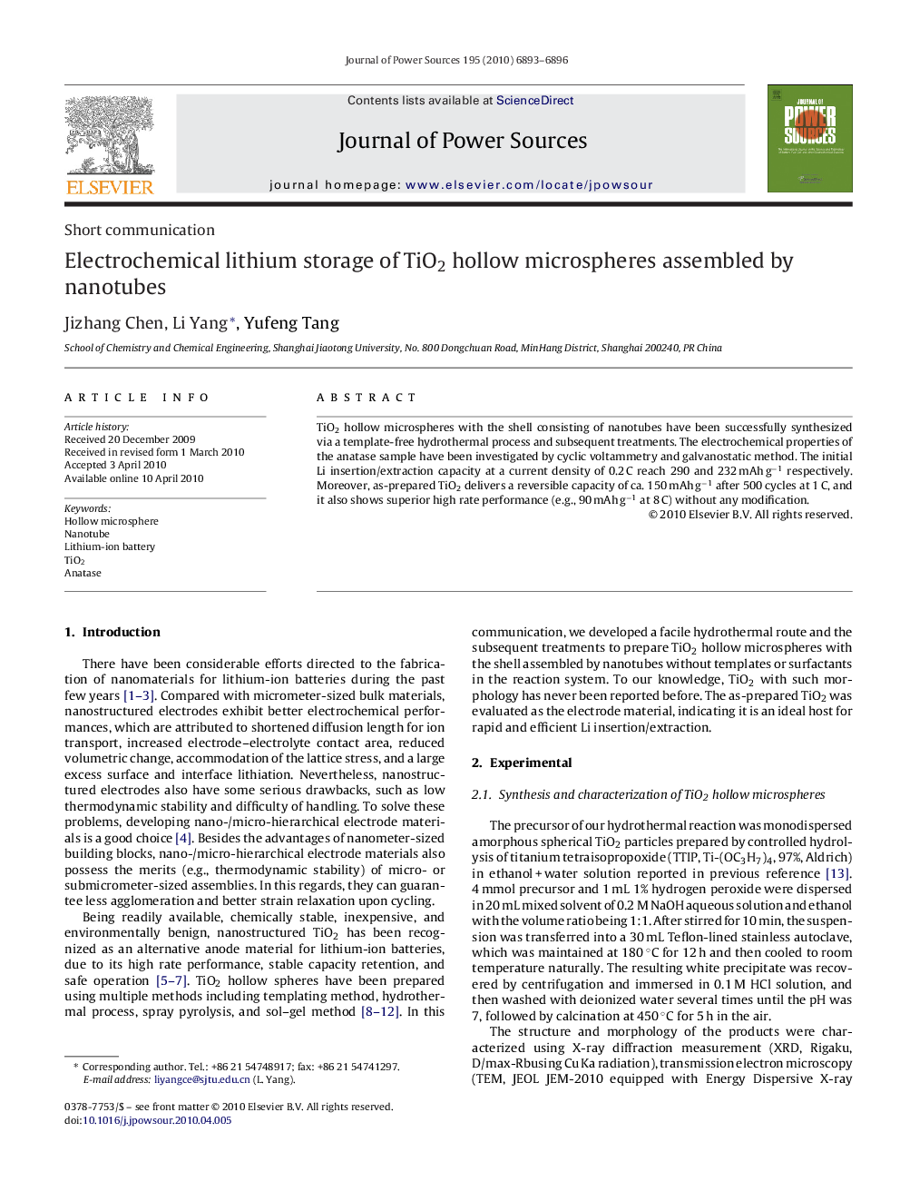 Electrochemical lithium storage of TiO2 hollow microspheres assembled by nanotubes