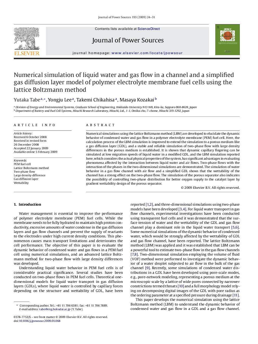 Numerical simulation of liquid water and gas flow in a channel and a simplified gas diffusion layer model of polymer electrolyte membrane fuel cells using the lattice Boltzmann method